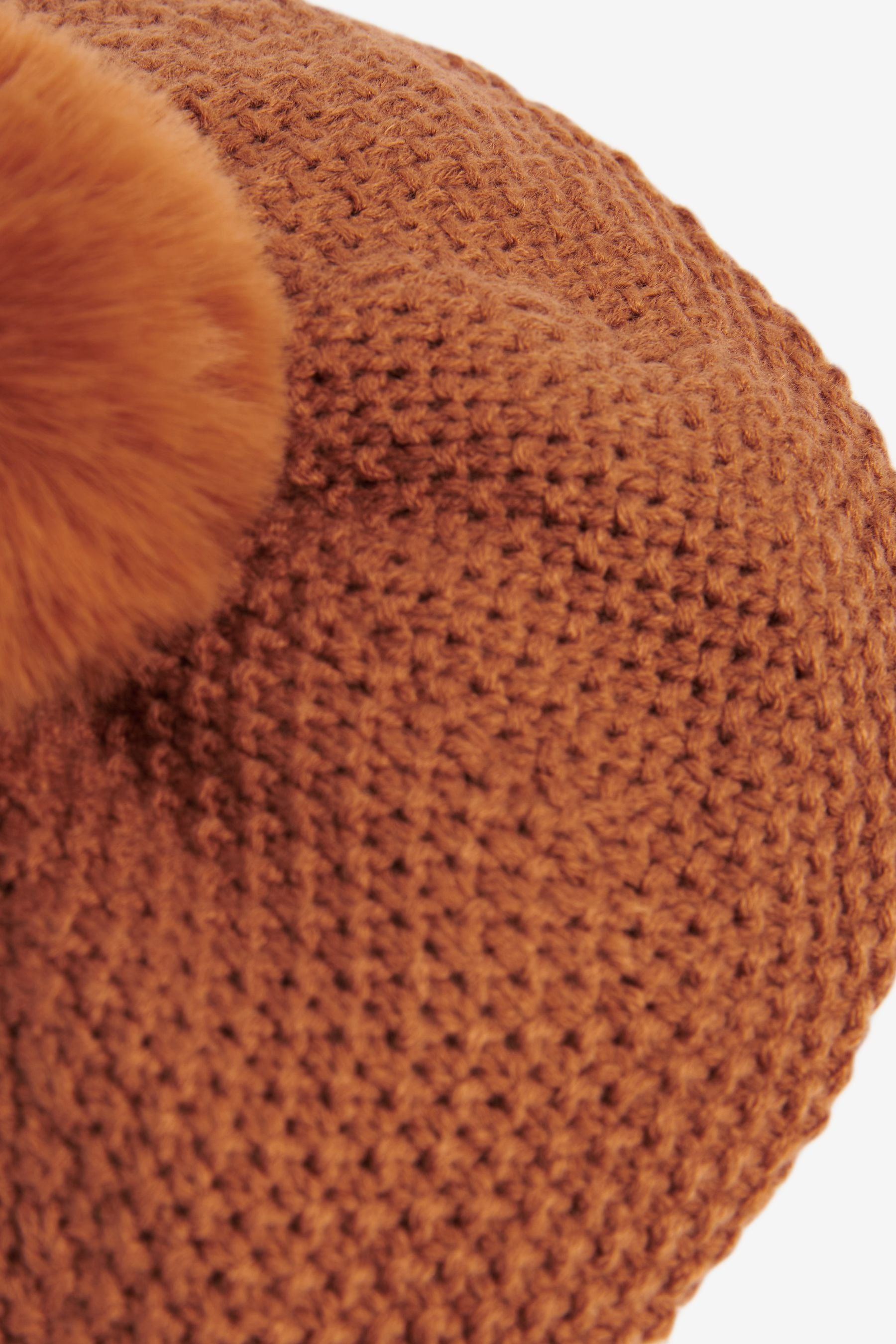 Camel Brown Knitted Pom Pom Beret (3mths-10yrs)