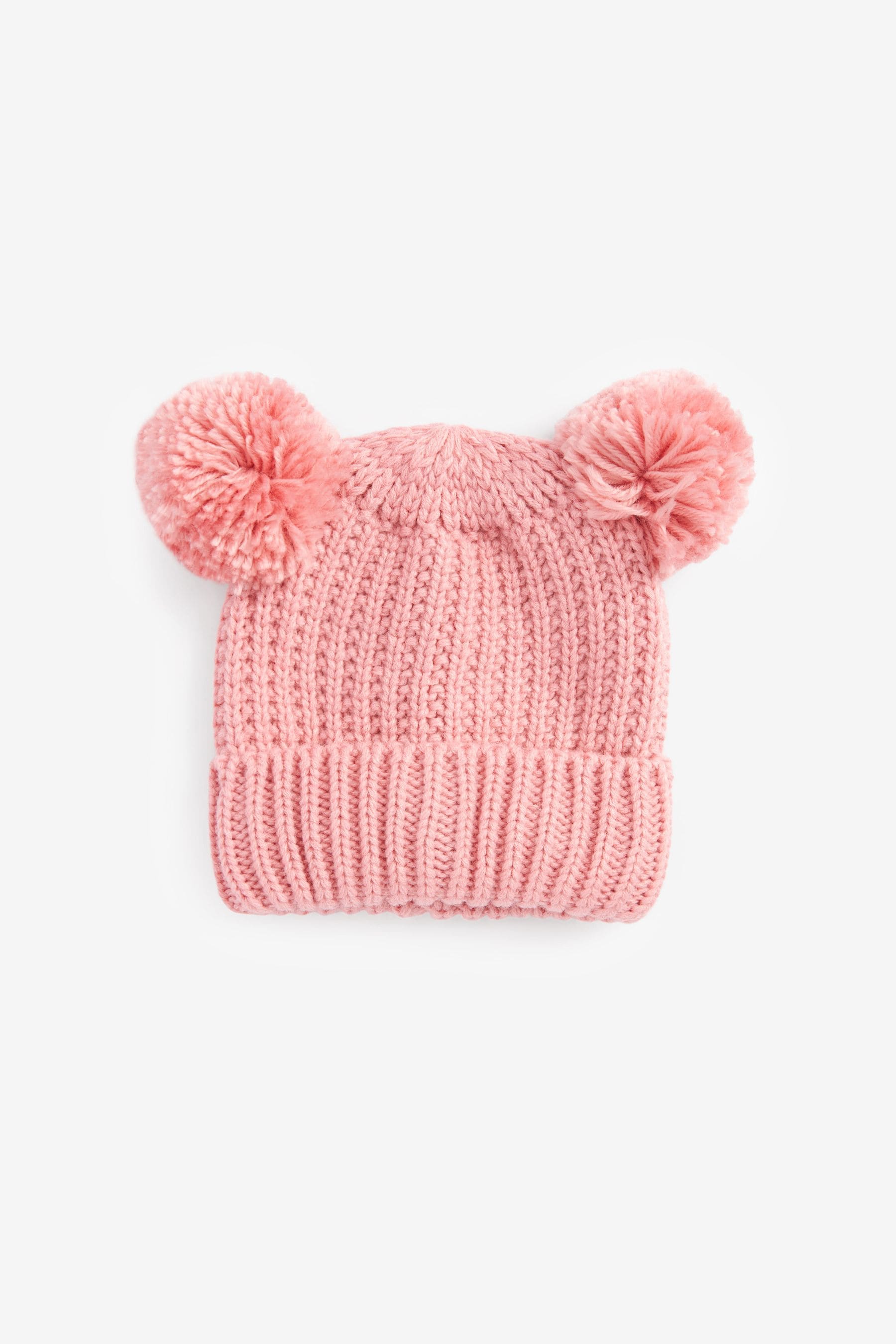 Pink Double Pom Pom Beanie Hat (3mths-6yrs)