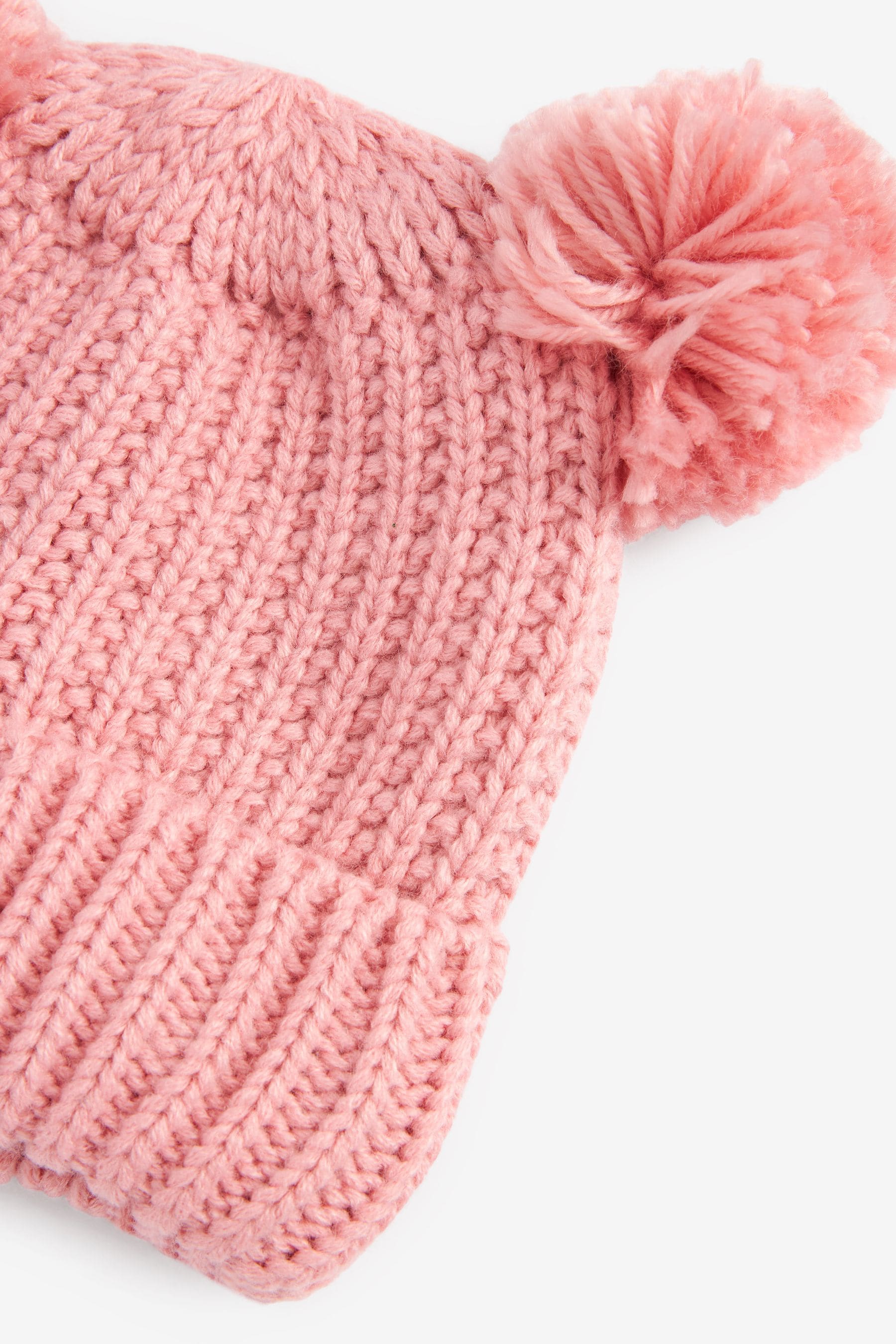 Pink Double Pom Pom Beanie Hat (3mths-6yrs)