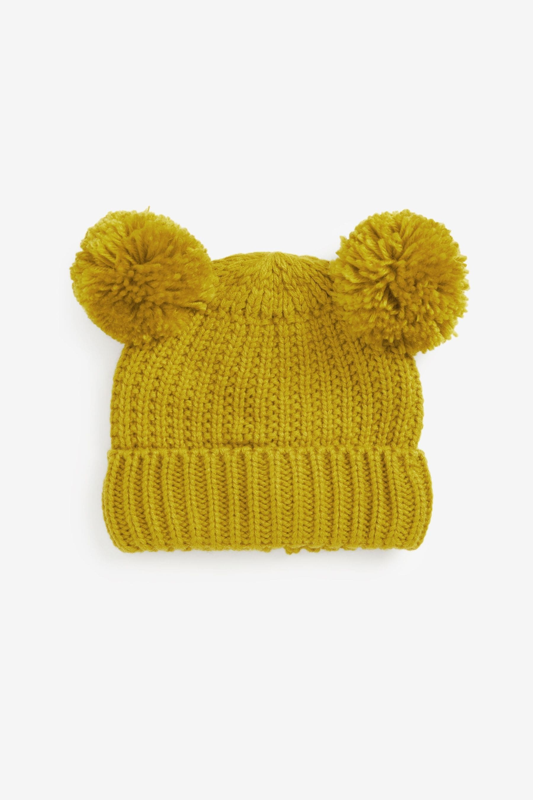 Ochre Yellow Double Pom Pom Beanie Hat (3mths-6yrs)