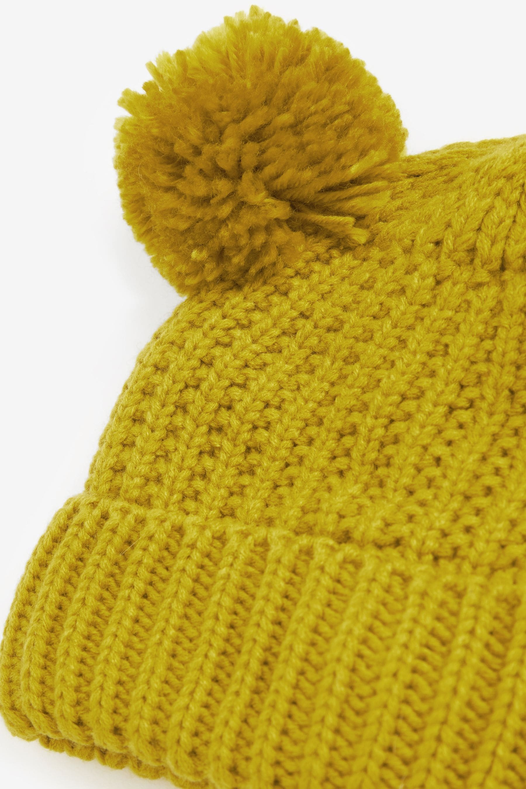 Ochre Yellow Double Pom Pom Beanie Hat (3mths-6yrs)