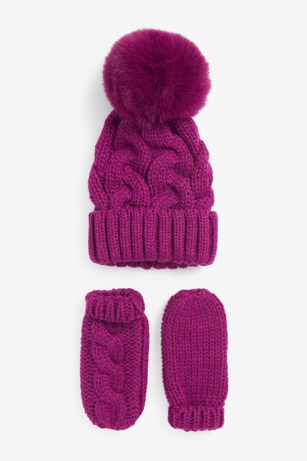 Magenta Pink 2 Piece Knitted Hat And Mittens Set (3mths-6yrs)