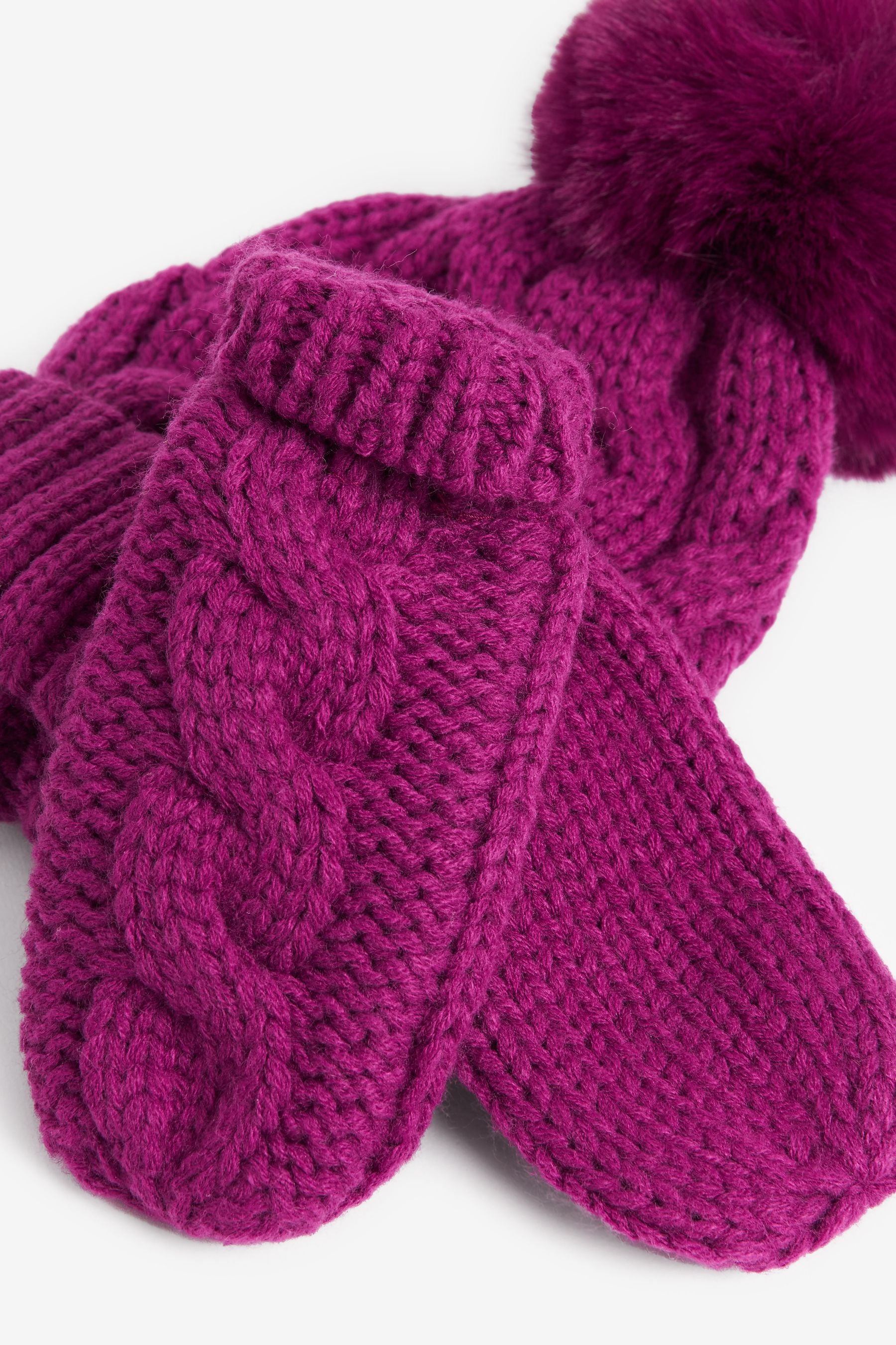 Magenta Pink 2 Piece Knitted Hat And Mittens Set (3mths-6yrs)