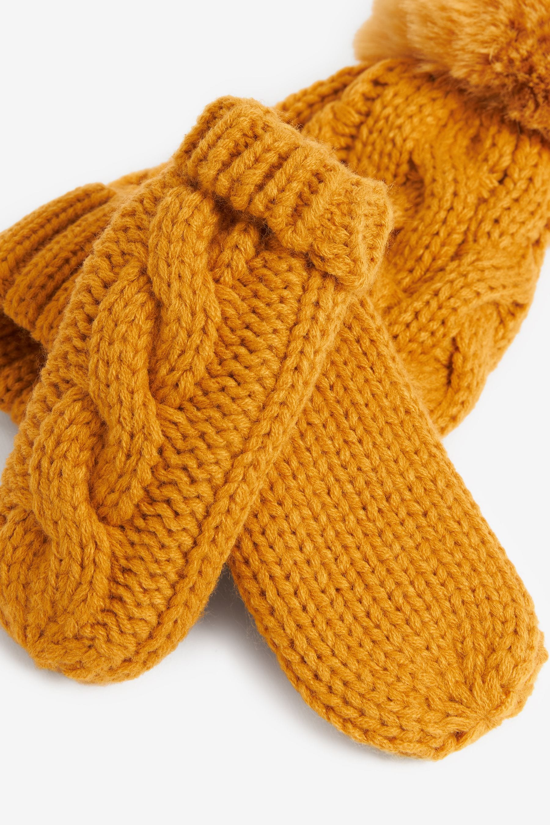 Ochre Yellow 2 Piece Knitted Hat And Mittens Set (3mths-6yrs)