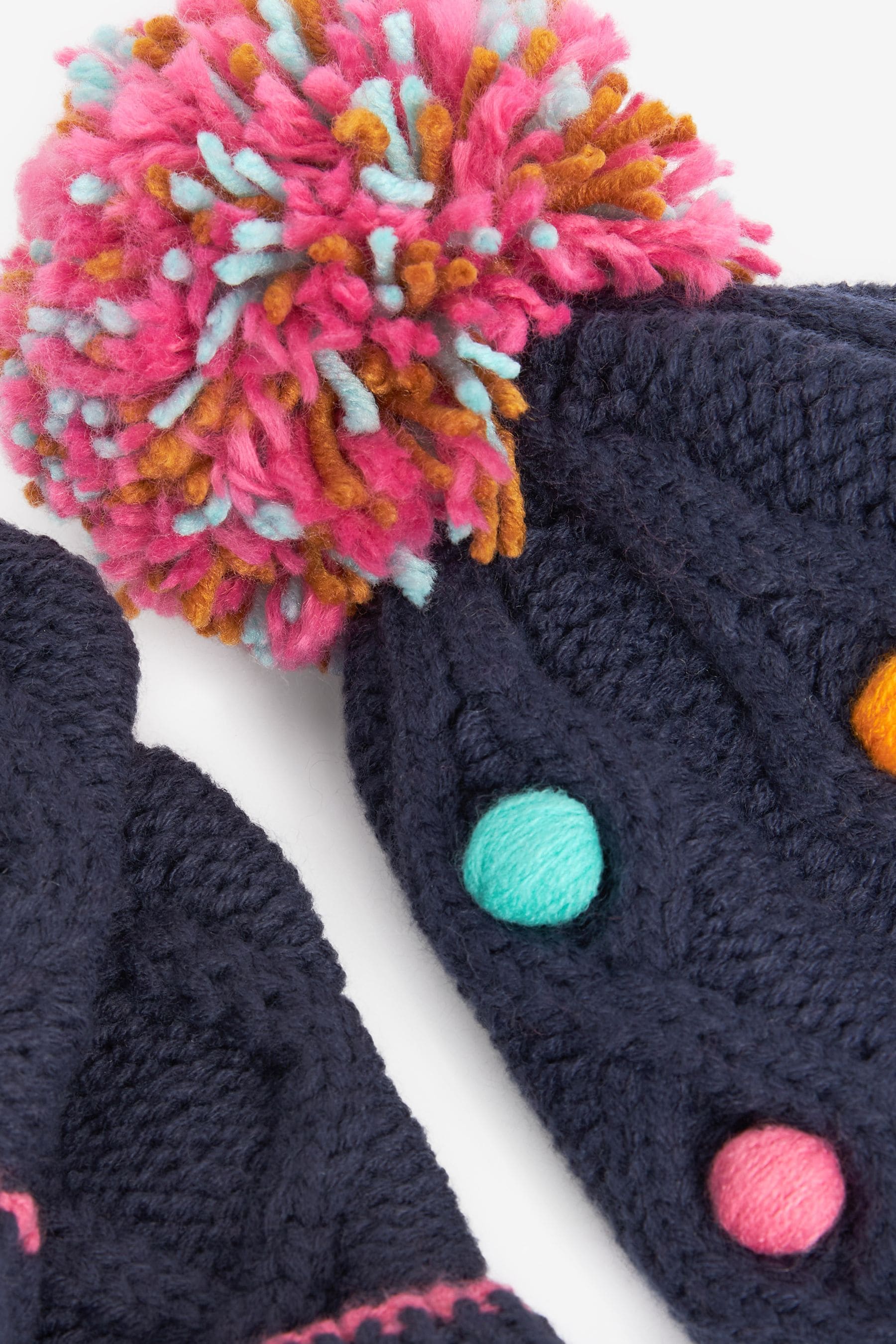 Navy Blue 2 Piece Pom Pom Trapper Hat And Mittens Set (1-6yrs)