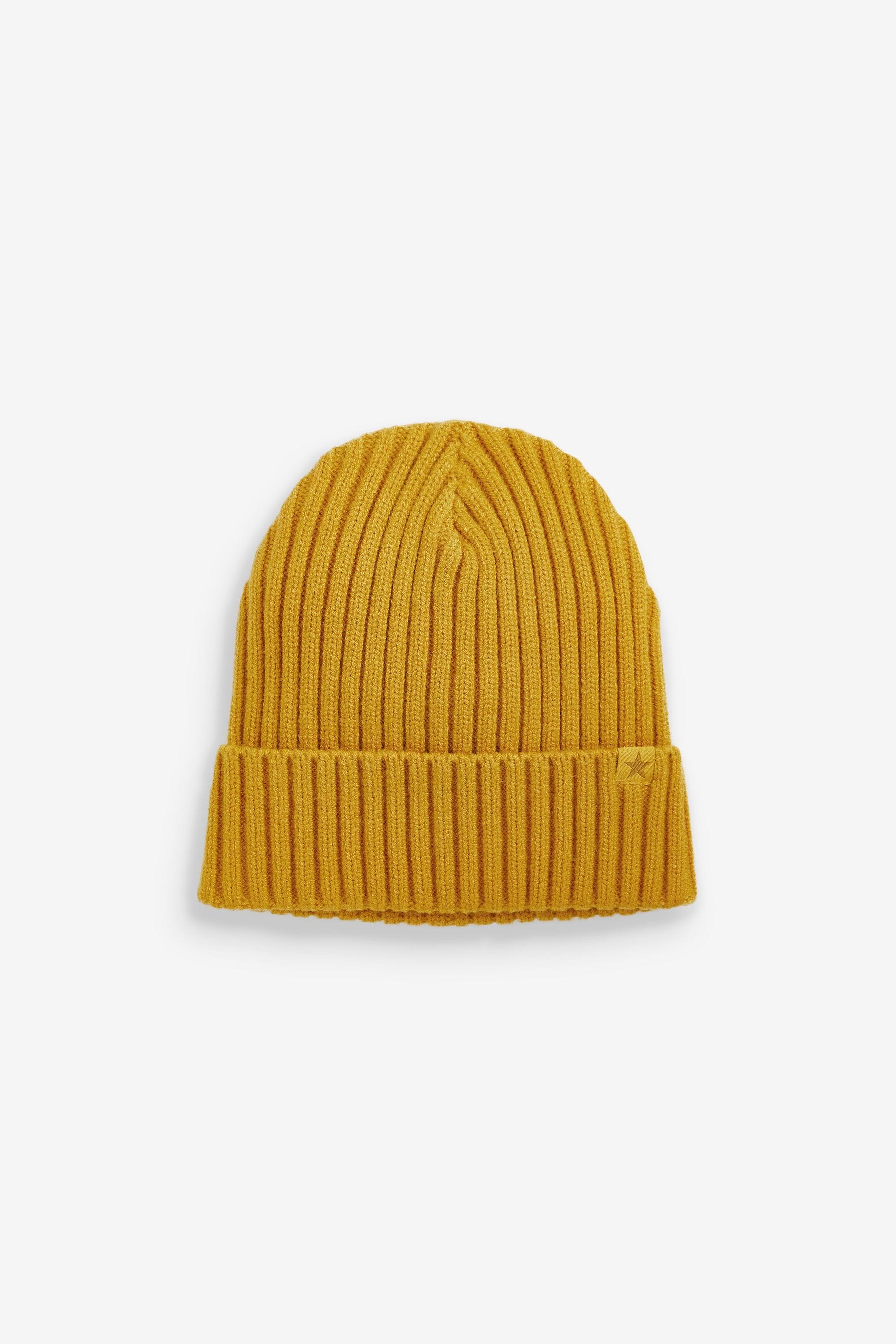 Ochre Yellow Rib Beanie Hat (1-16yrs)