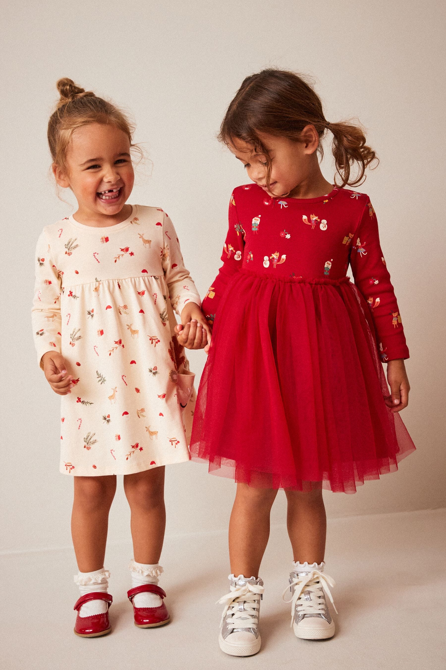 Red Christmas Long Sleeve Printed Tutu Dress (3mths-7yrs)