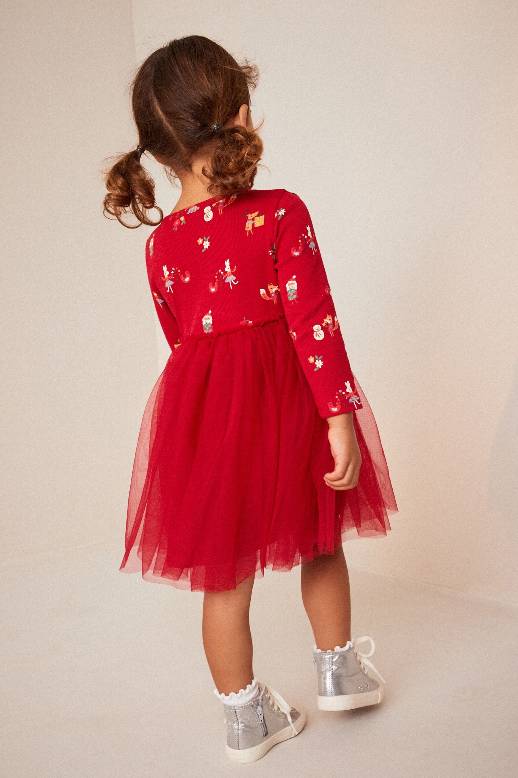 Red Christmas Long Sleeve Printed Tutu Dress (3mths-7yrs)