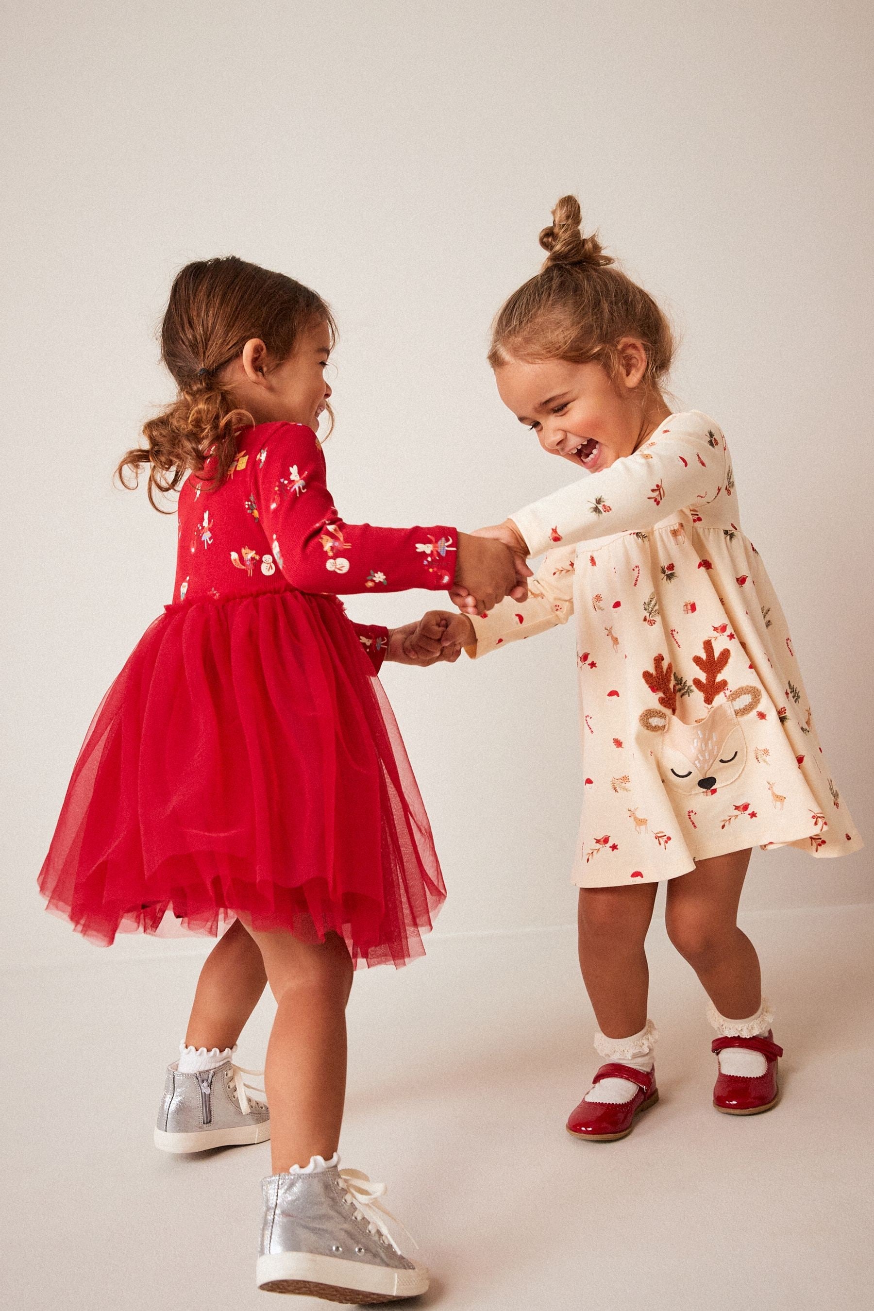 Red Christmas Long Sleeve Printed Tutu Dress (3mths-7yrs)