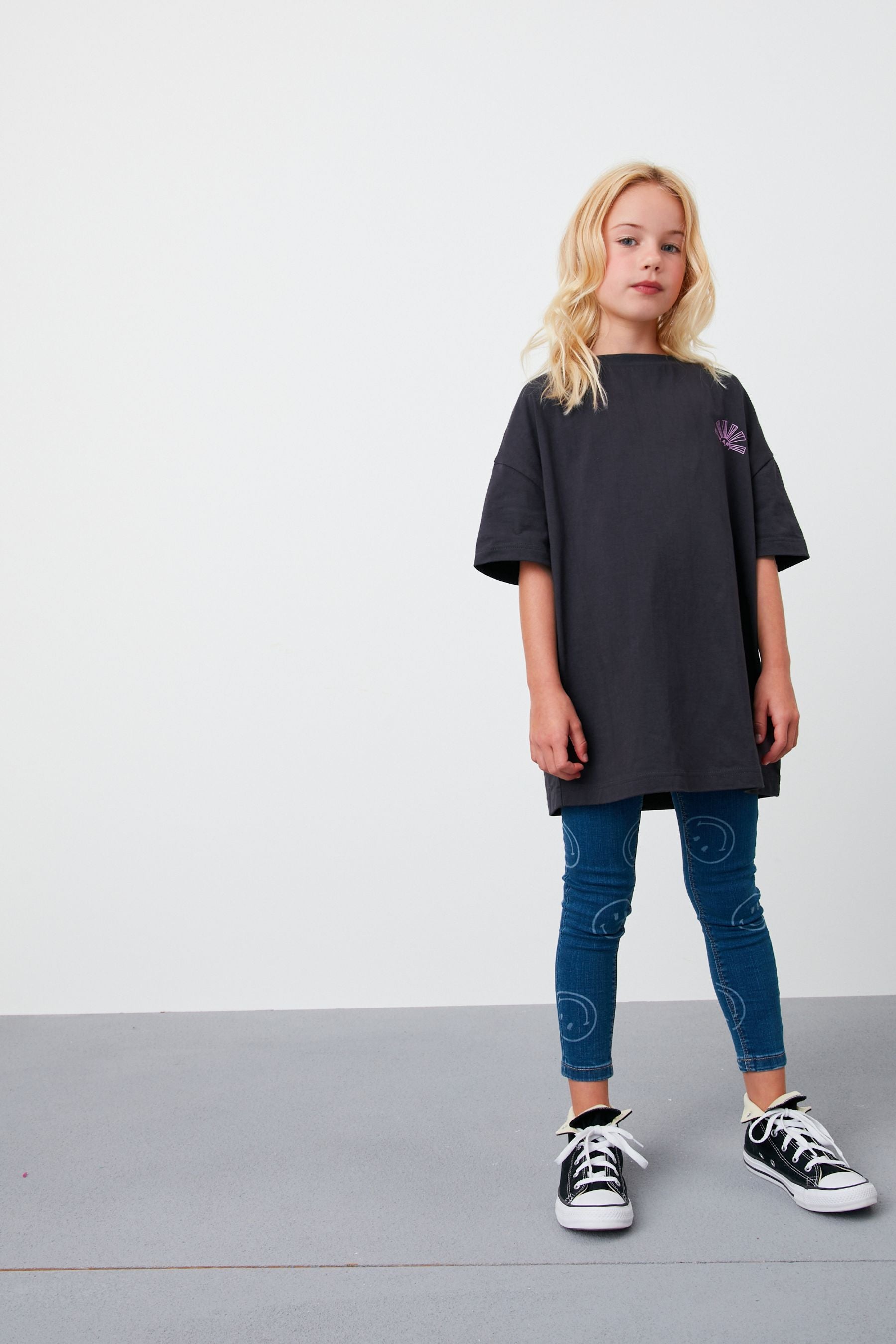 Black Longline Skater Graphic T-Shirt (3-16yrs)