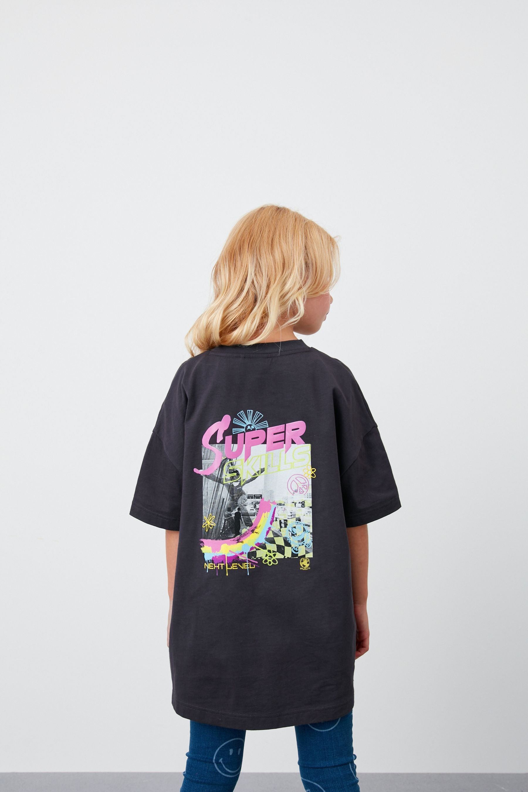 Black Longline Skater Graphic T-Shirt (3-16yrs)