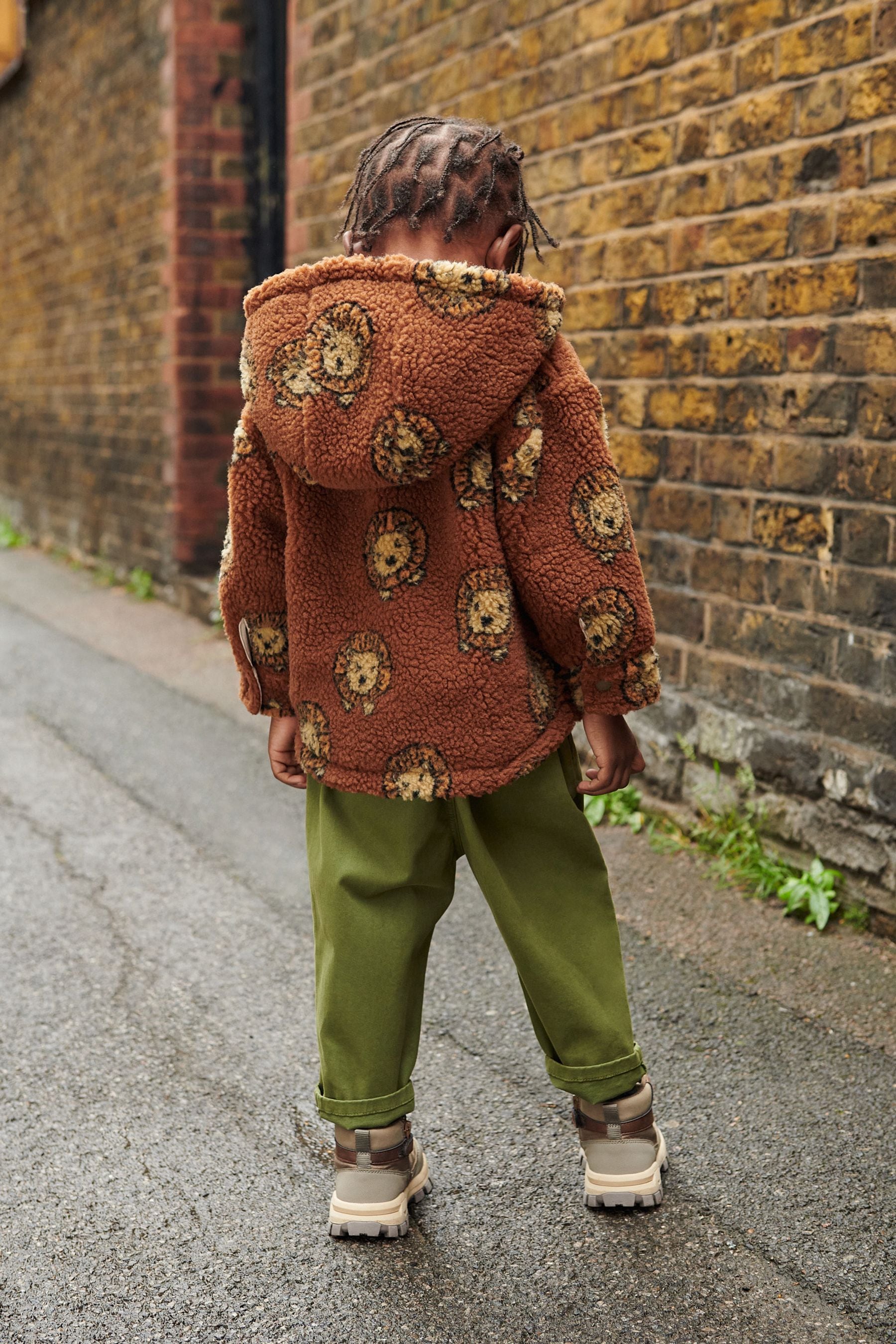 Rust Brown Lion Hooded Cosy Borg Shacket (3mths-7yrs)