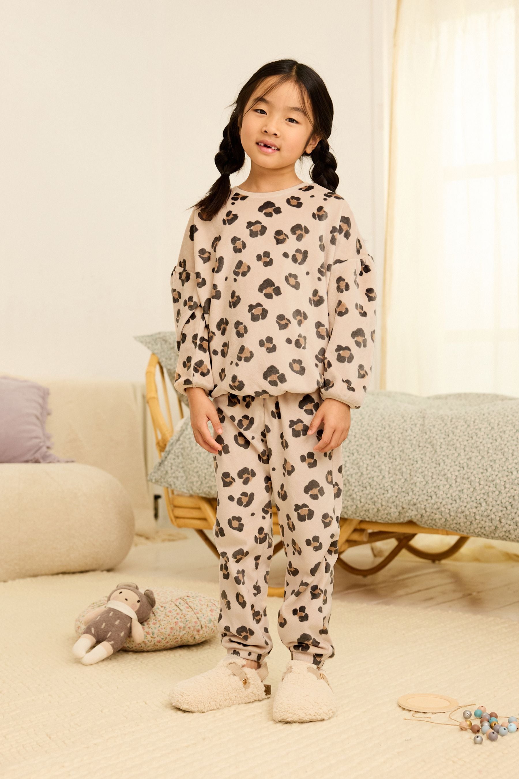 Neutral Animal Print Cosy Fleece Pyjamas (3-16yrs)