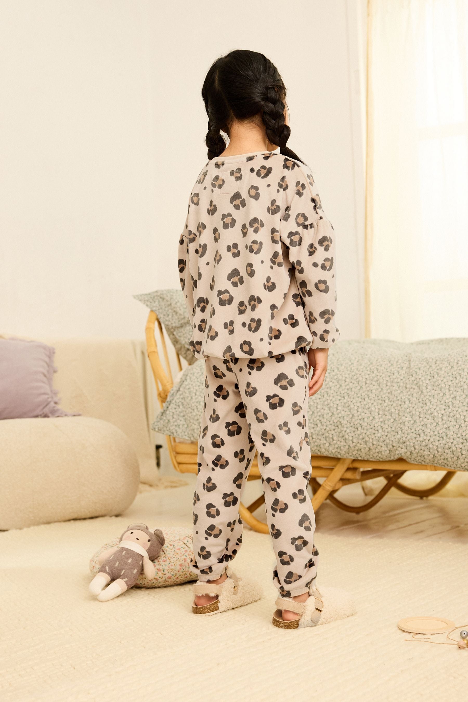 Neutral Animal Print Cosy Fleece Pyjamas (3-16yrs)