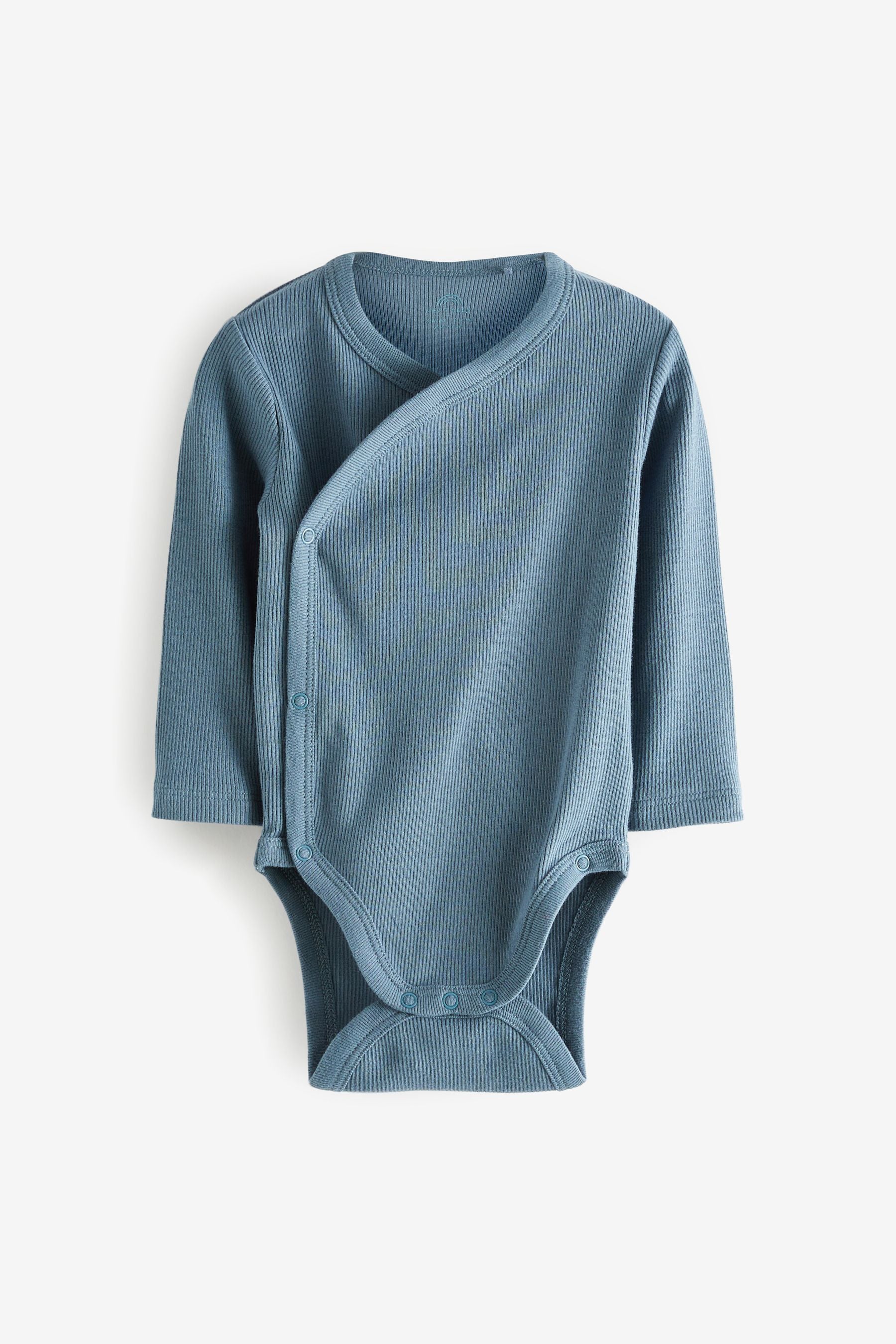 Blue Ribbed Wrap 3 Pack Long Sleeve Baby Bodysuits