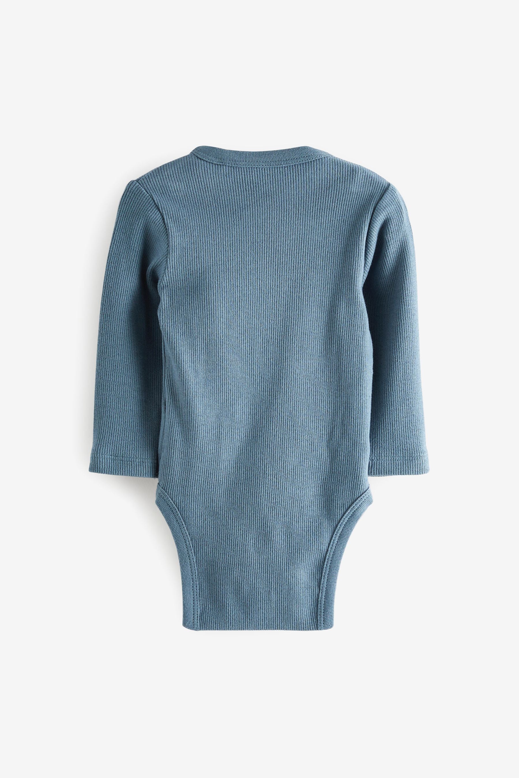 Blue Ribbed Wrap 3 Pack Long Sleeve Baby Bodysuits