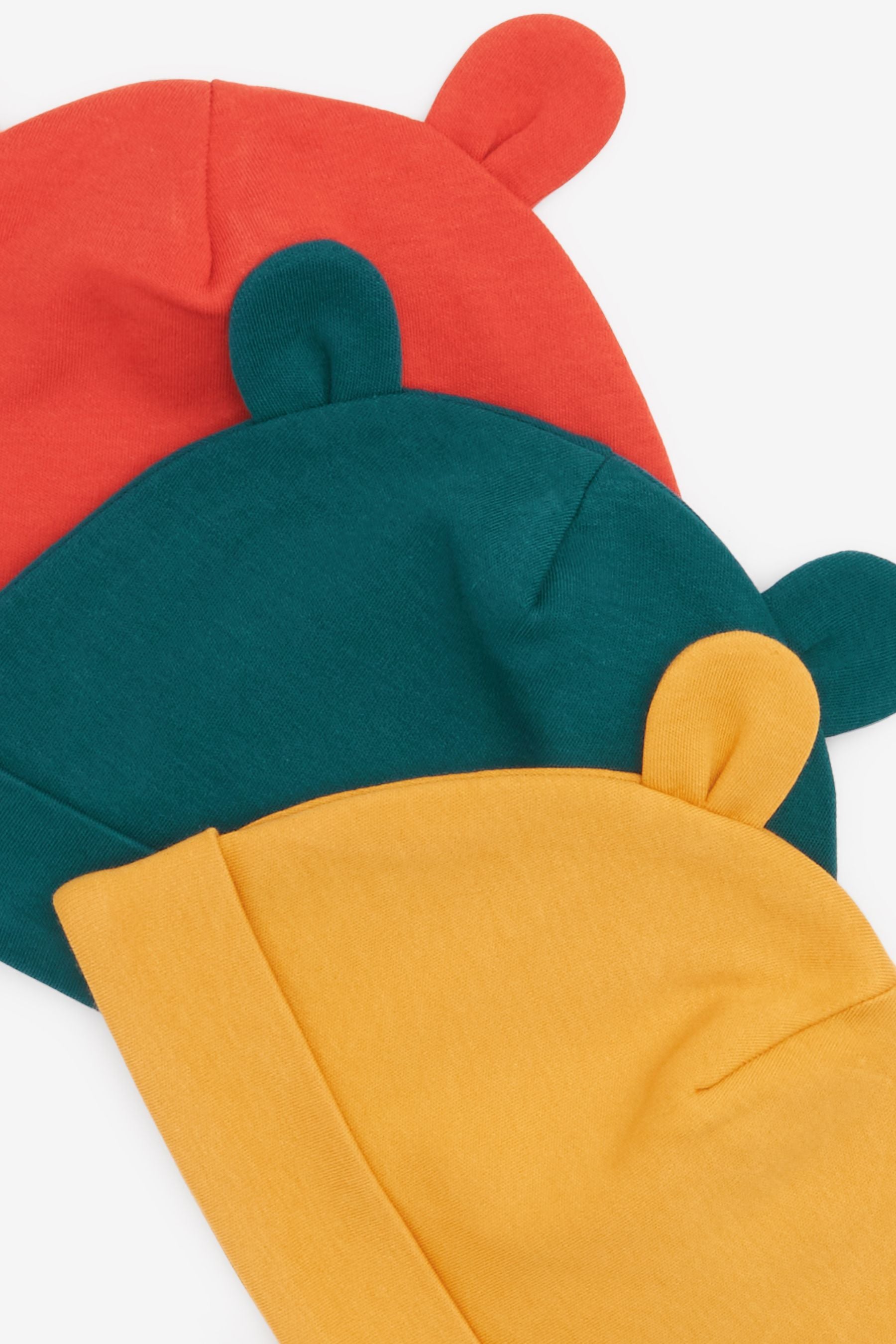 Green/Rust Orange/Ochre Yellow 3 Pack Baby Bear Ear Beanie Hats (0-18mths)