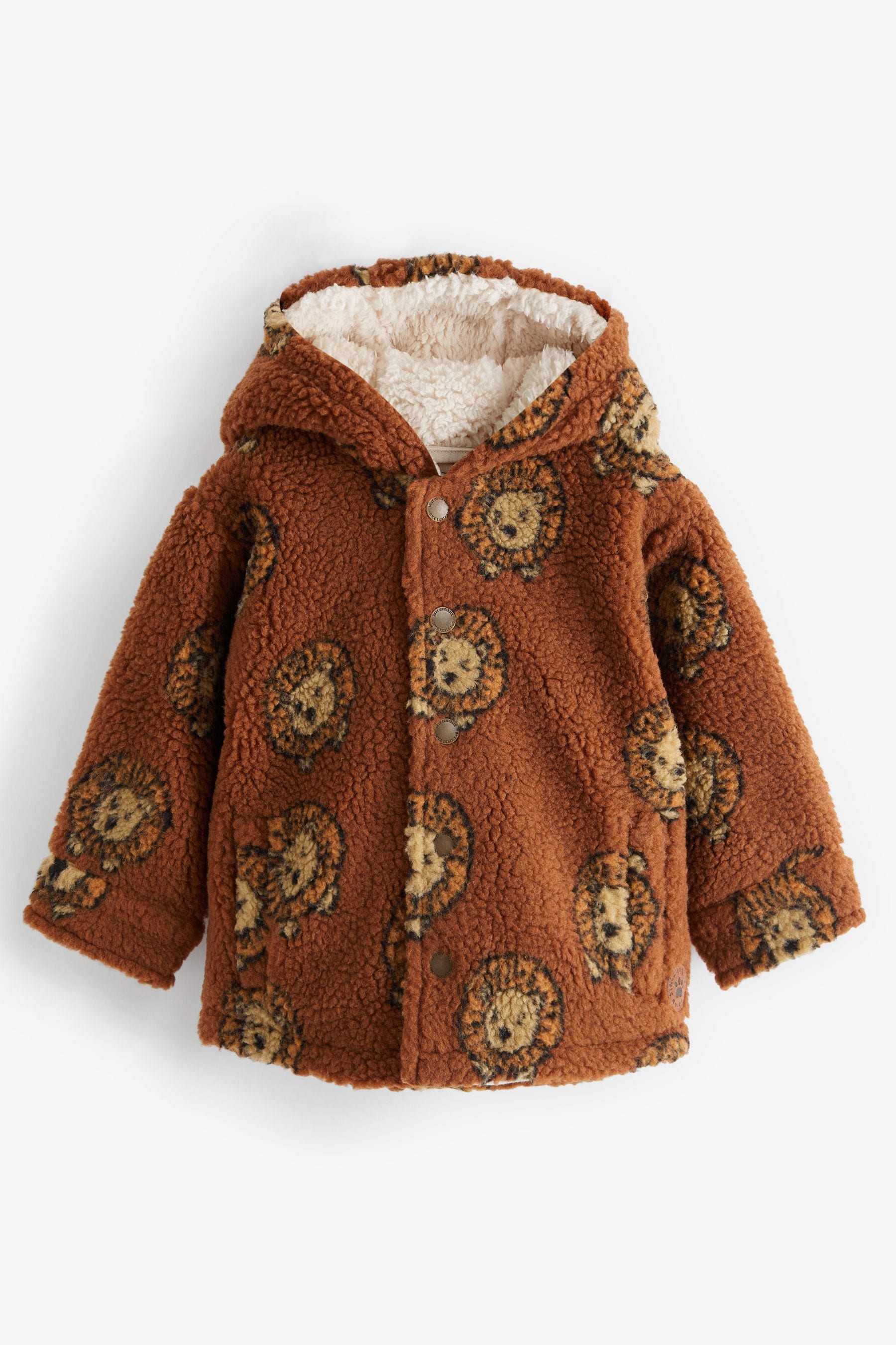 Rust Brown Lion Hooded Cosy Borg Shacket (3mths-7yrs)