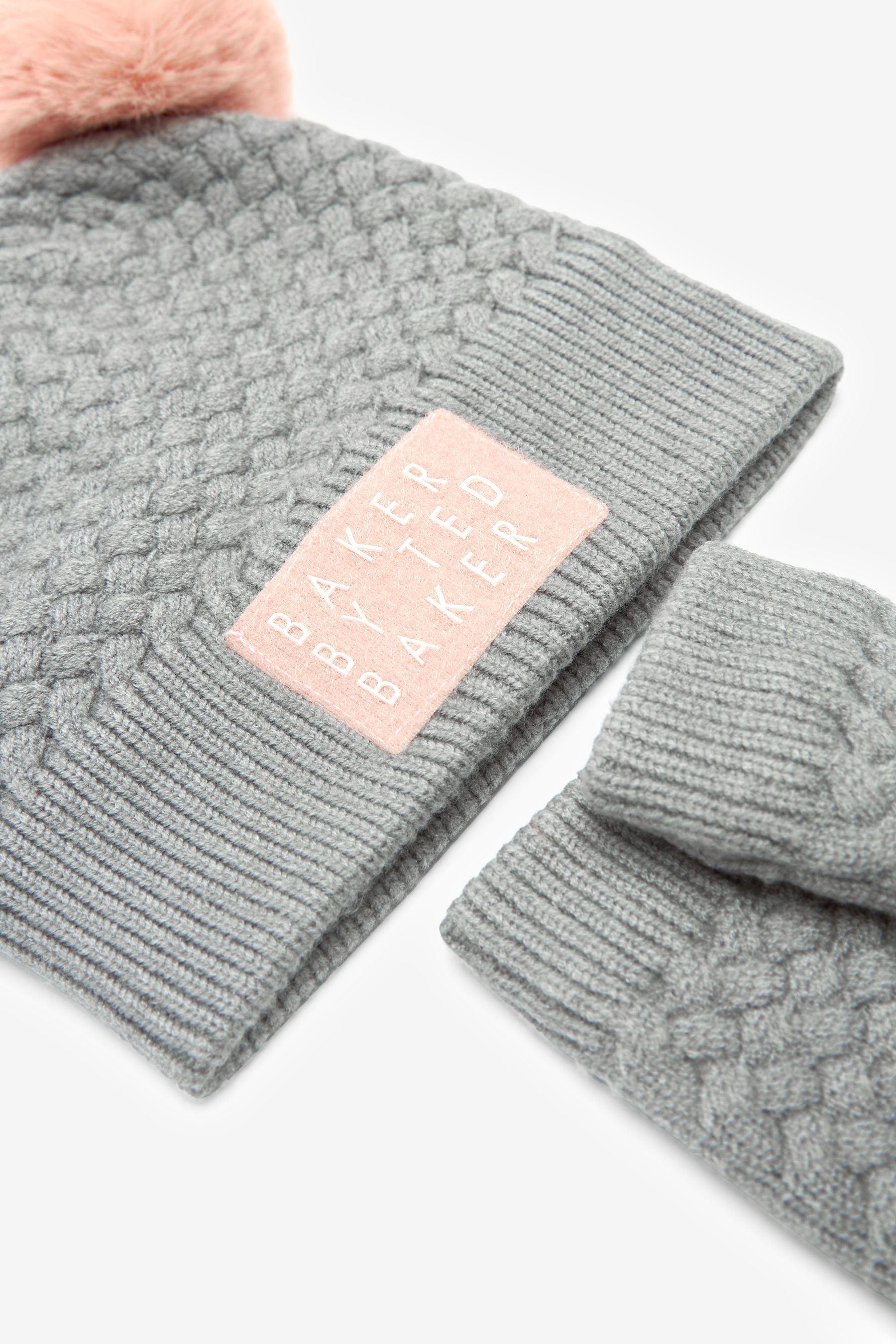 Grey Baker by Ted Baker Pom Pom Hat Set