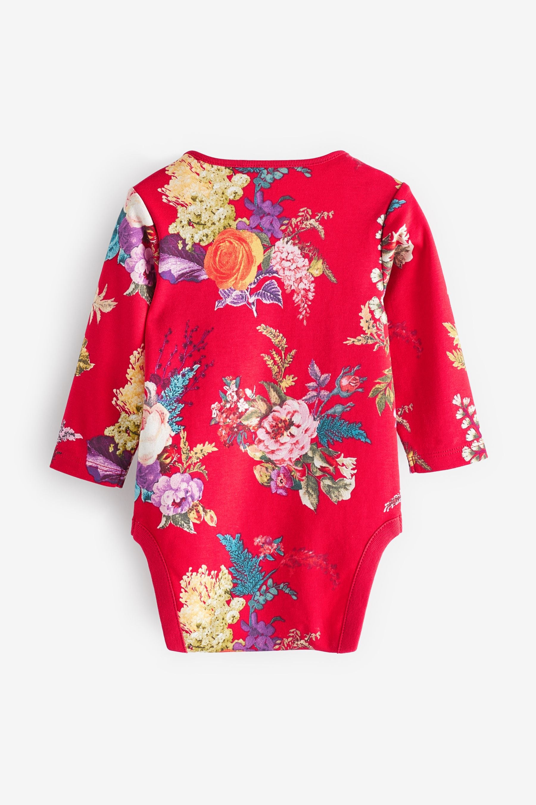 Green/Red Floral 3 Pack Long Sleeve Baby Bodysuits