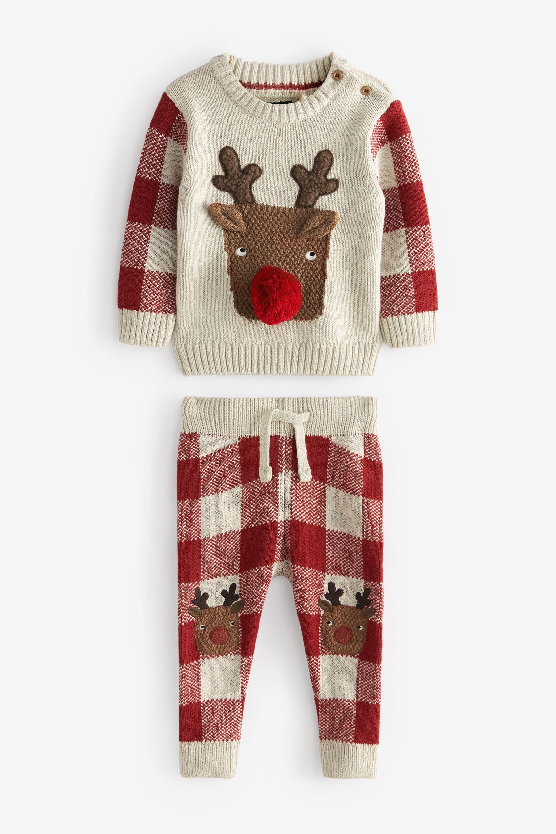 Red/Ecru Cream Christmas Reindeer Jumper (3mths-7yrs)