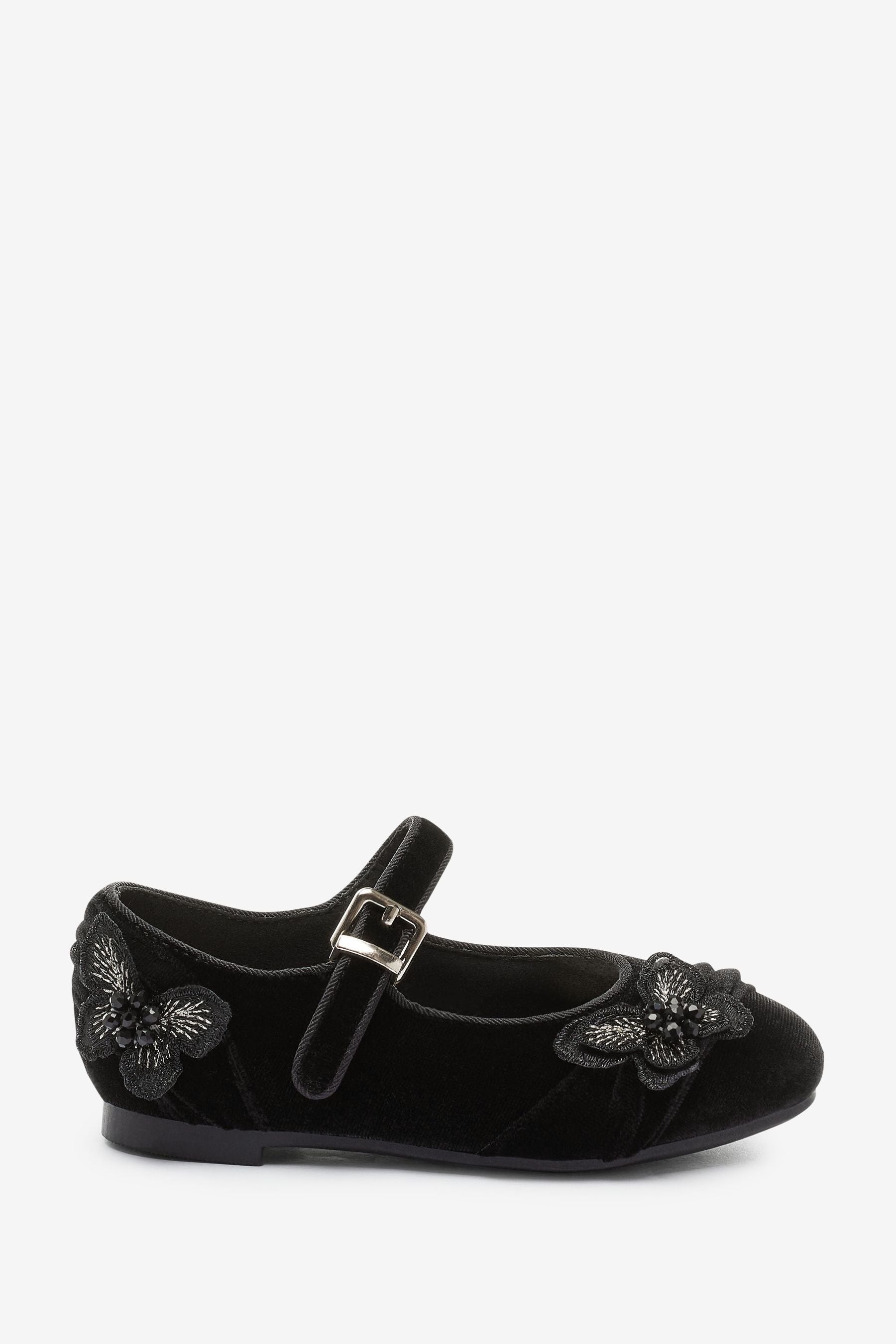 Black Velvet Butterfly Mary Jane Shoes