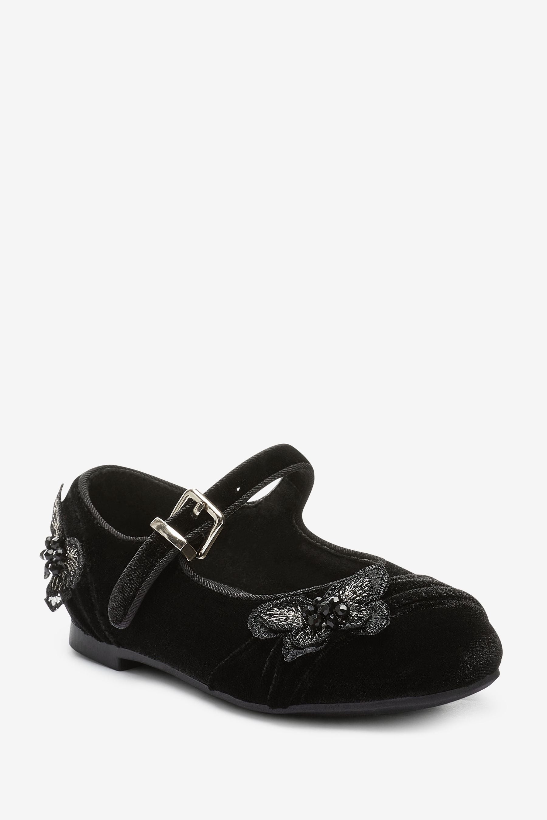 Black Velvet Butterfly Mary Jane Shoes