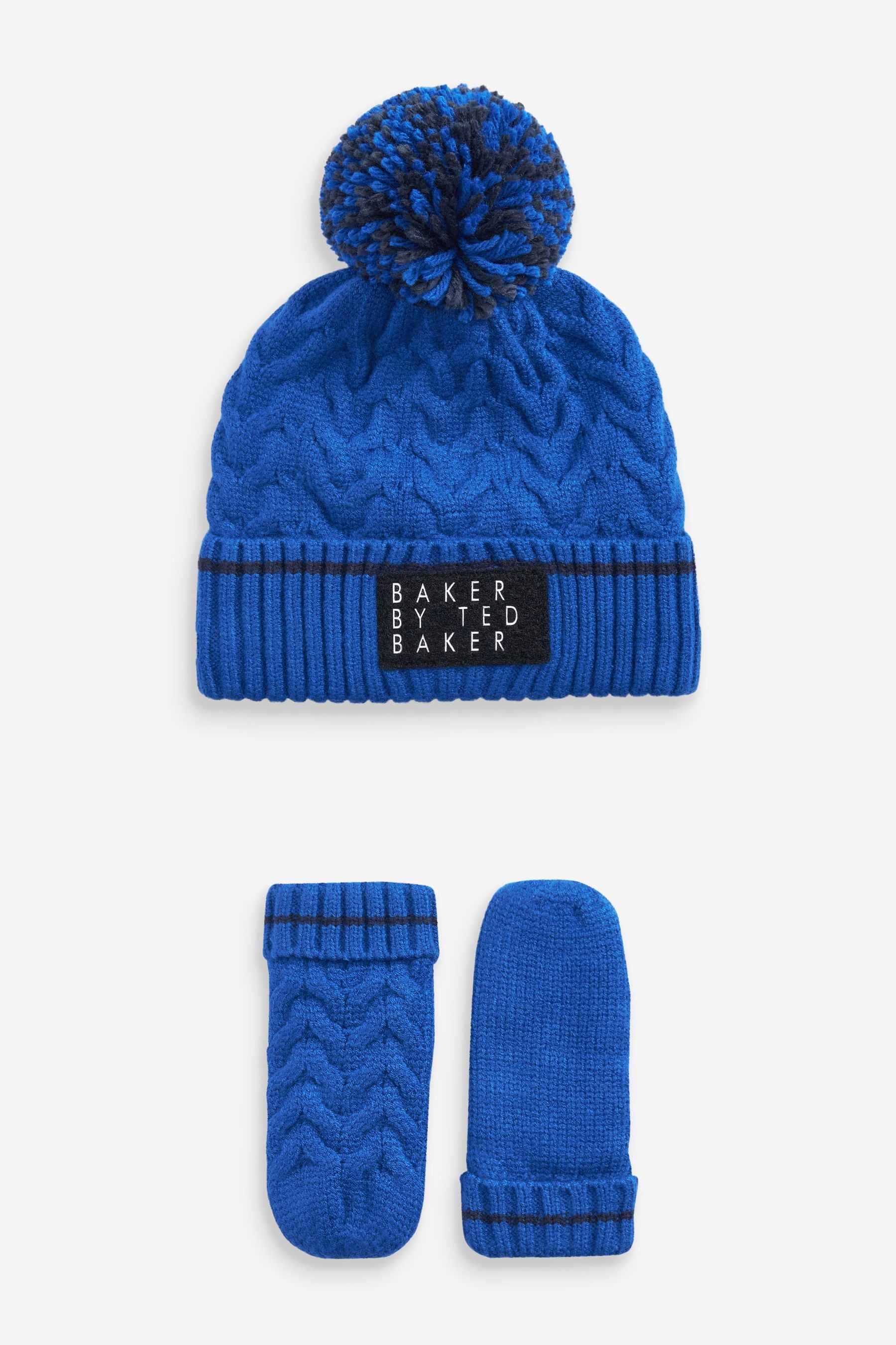 Blue Baker by Ted Baker Pom Hat and Mittens Set