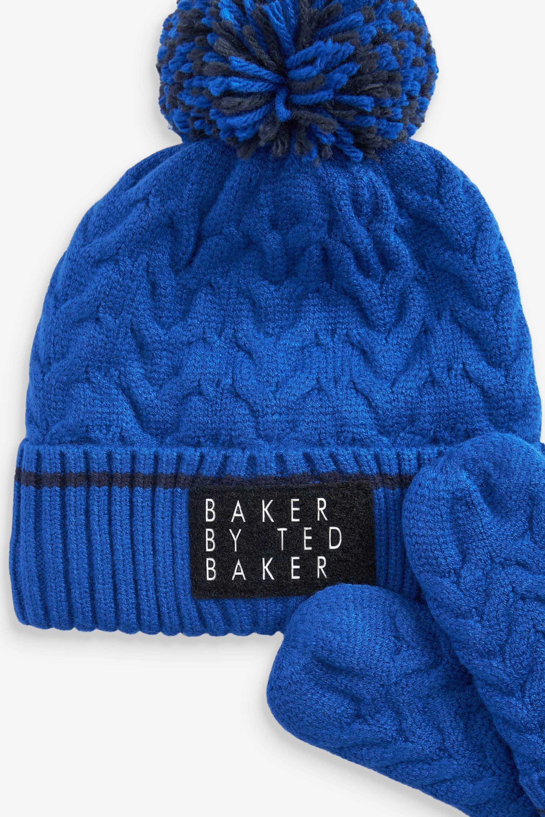 Blue Baker by Ted Baker Pom Hat and Mittens Set