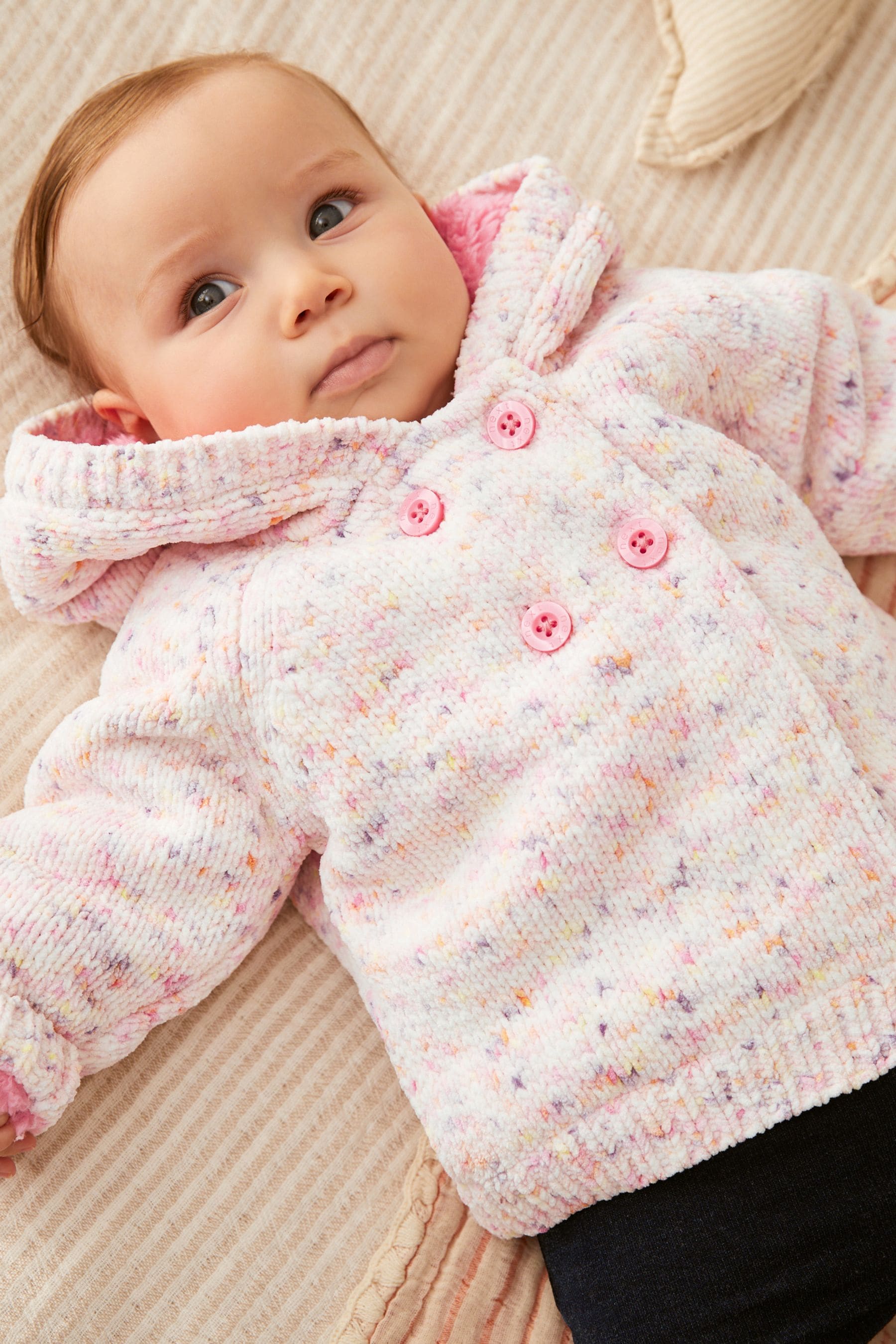 Pink Baby Knitted Fleece Lined Chenille Cardigan (0mths-2yrs)