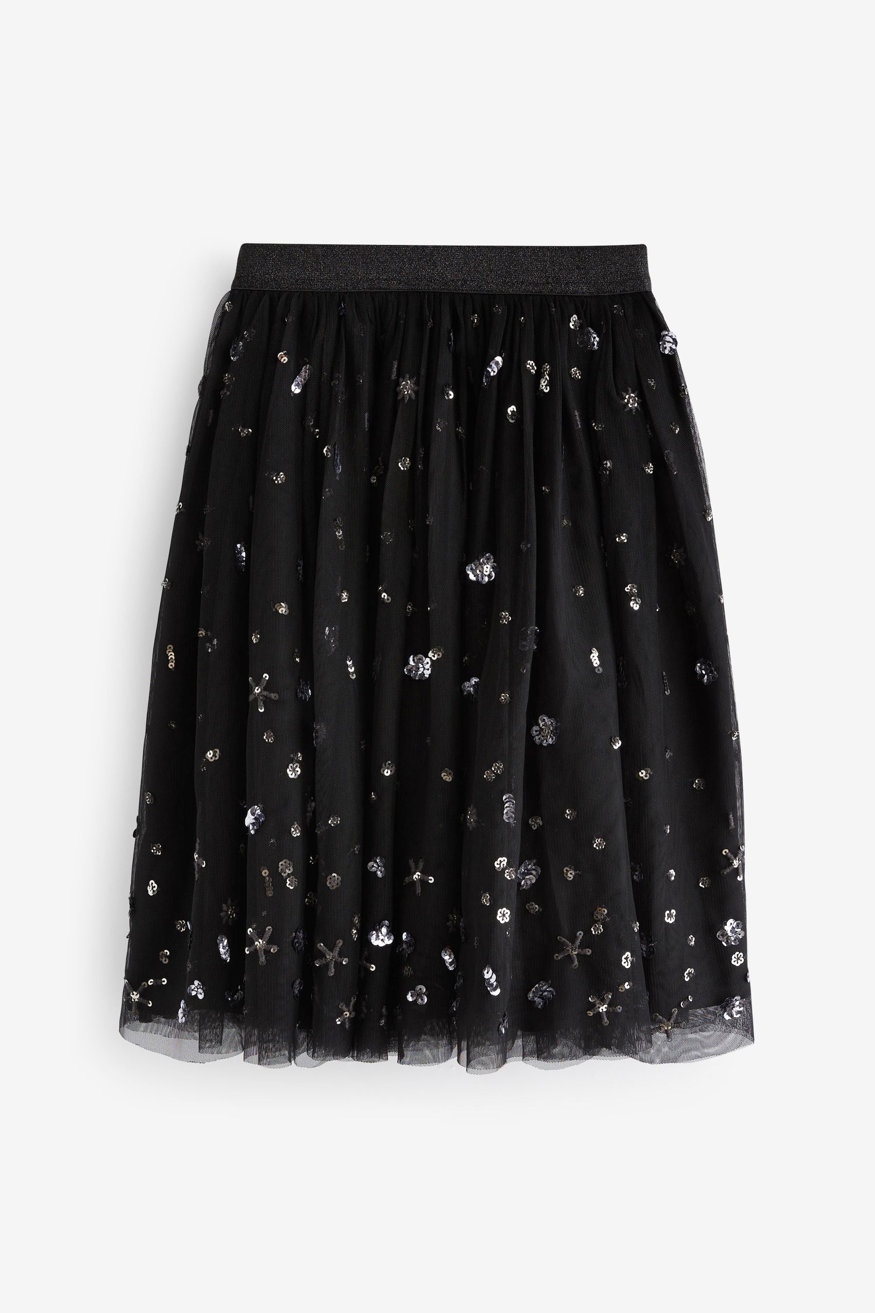 Black Sequin Pleated Midi Skirt (3-16yrs)