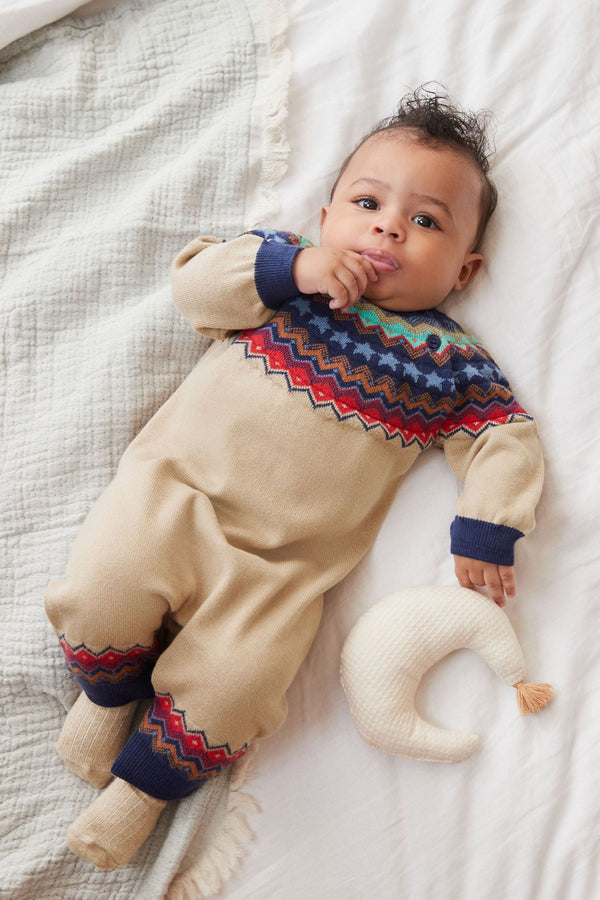 Brown Fairisle Knitted Baby Romper (0mths-2yrs)