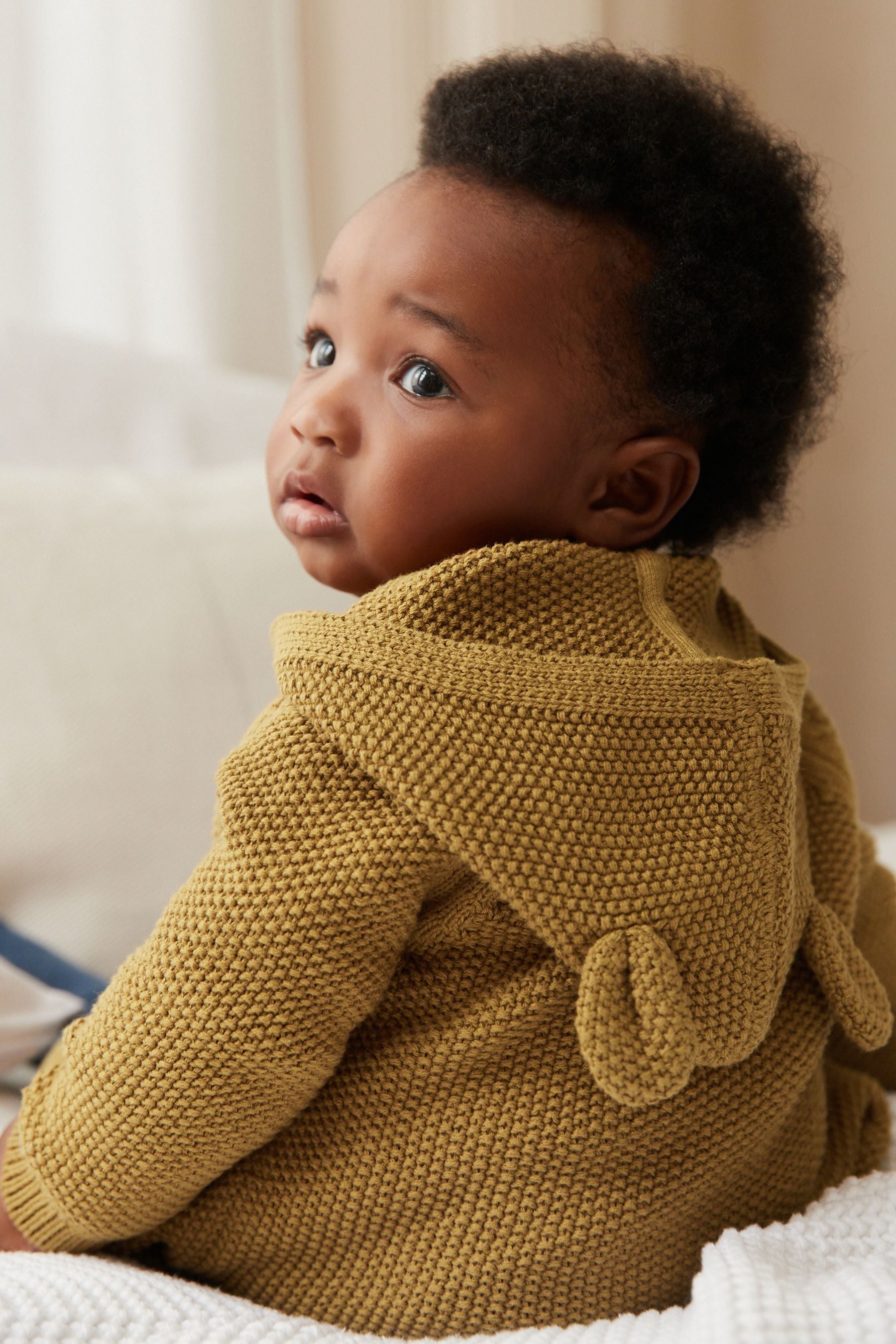 Yellow Citrine Knitted Baby Bear Cardigan (0mths-3yrs)