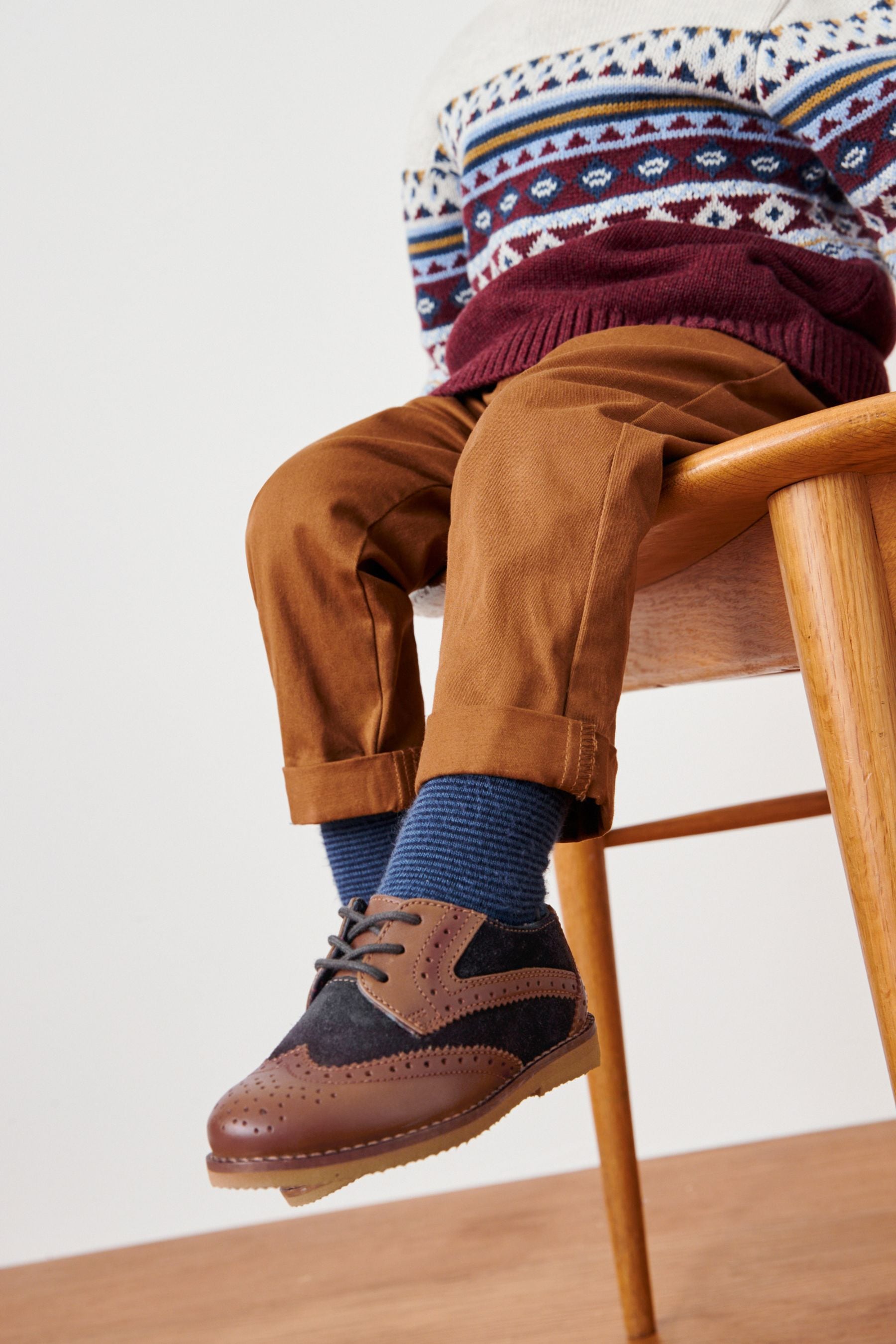 Tan Brown/Navy Blue Smart Leather Brogues Shoes