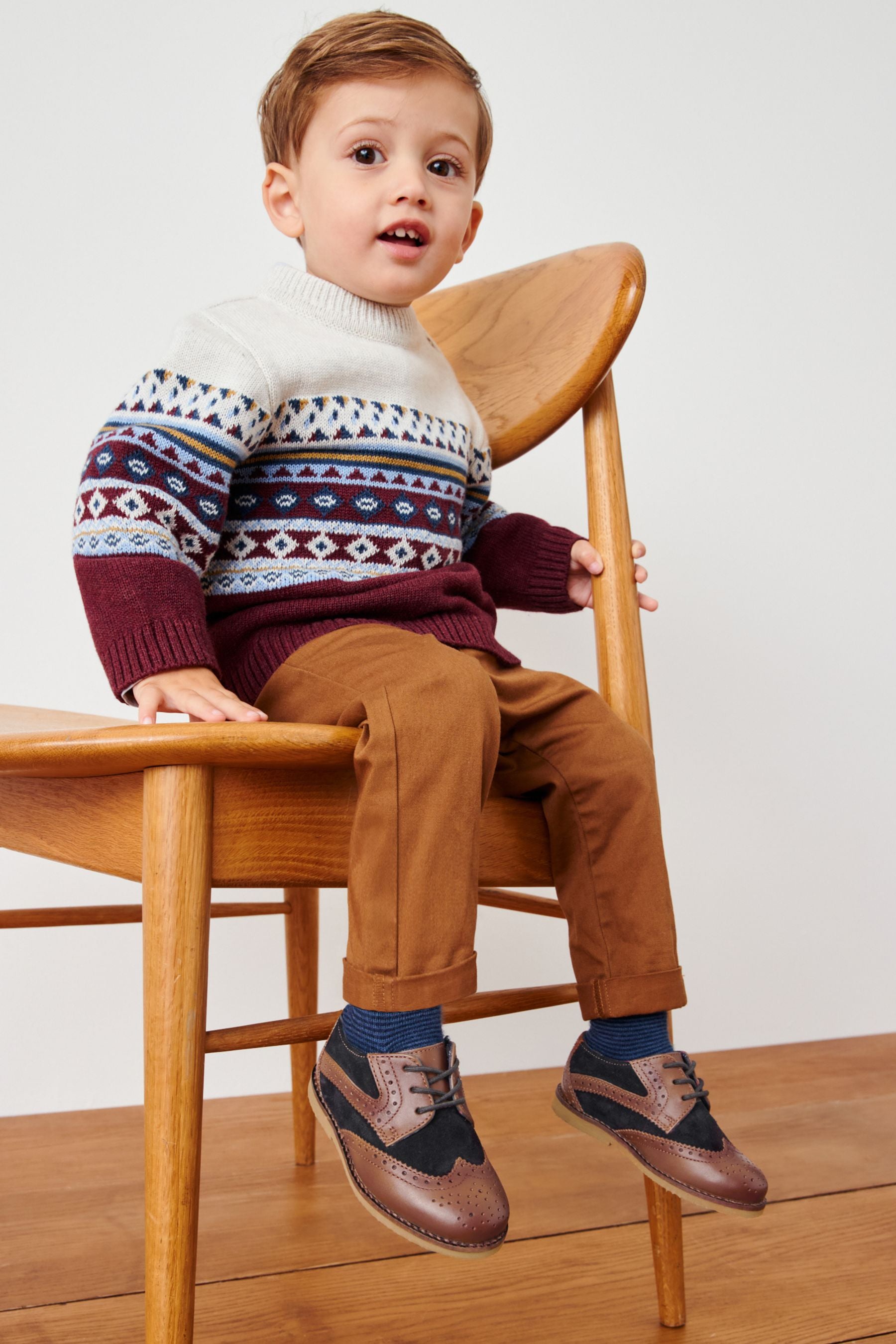 Tan Brown/Navy Blue Smart Leather Brogues Shoes