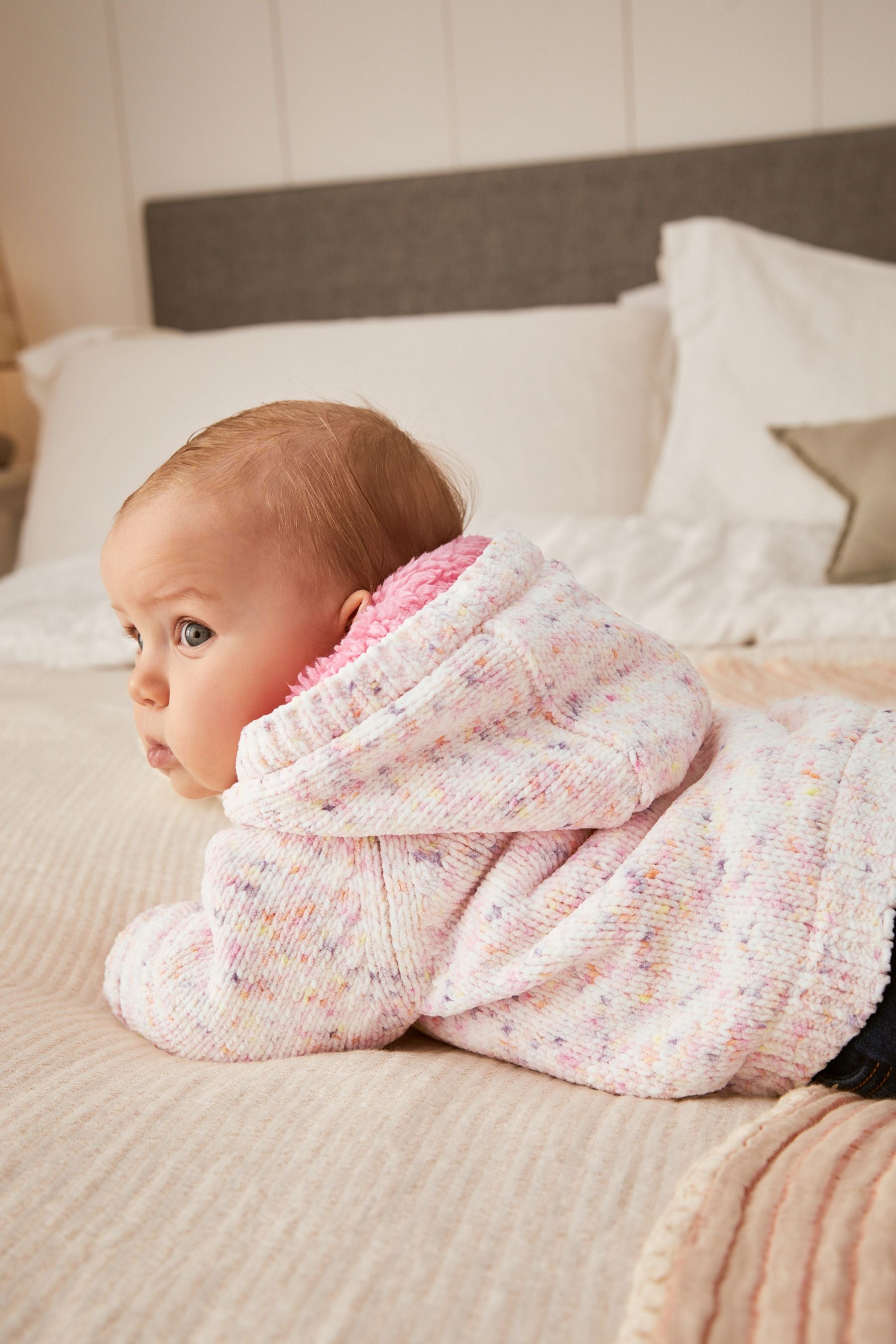 Pink Baby Knitted Fleece Lined Chenille Cardigan (0mths-2yrs)