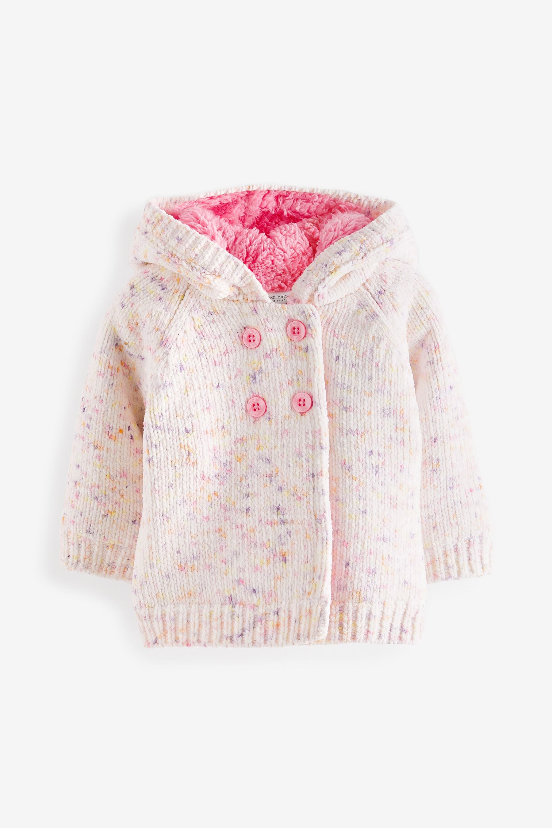 Pink Baby Knitted Fleece Lined Chenille Cardigan (0mths-2yrs)