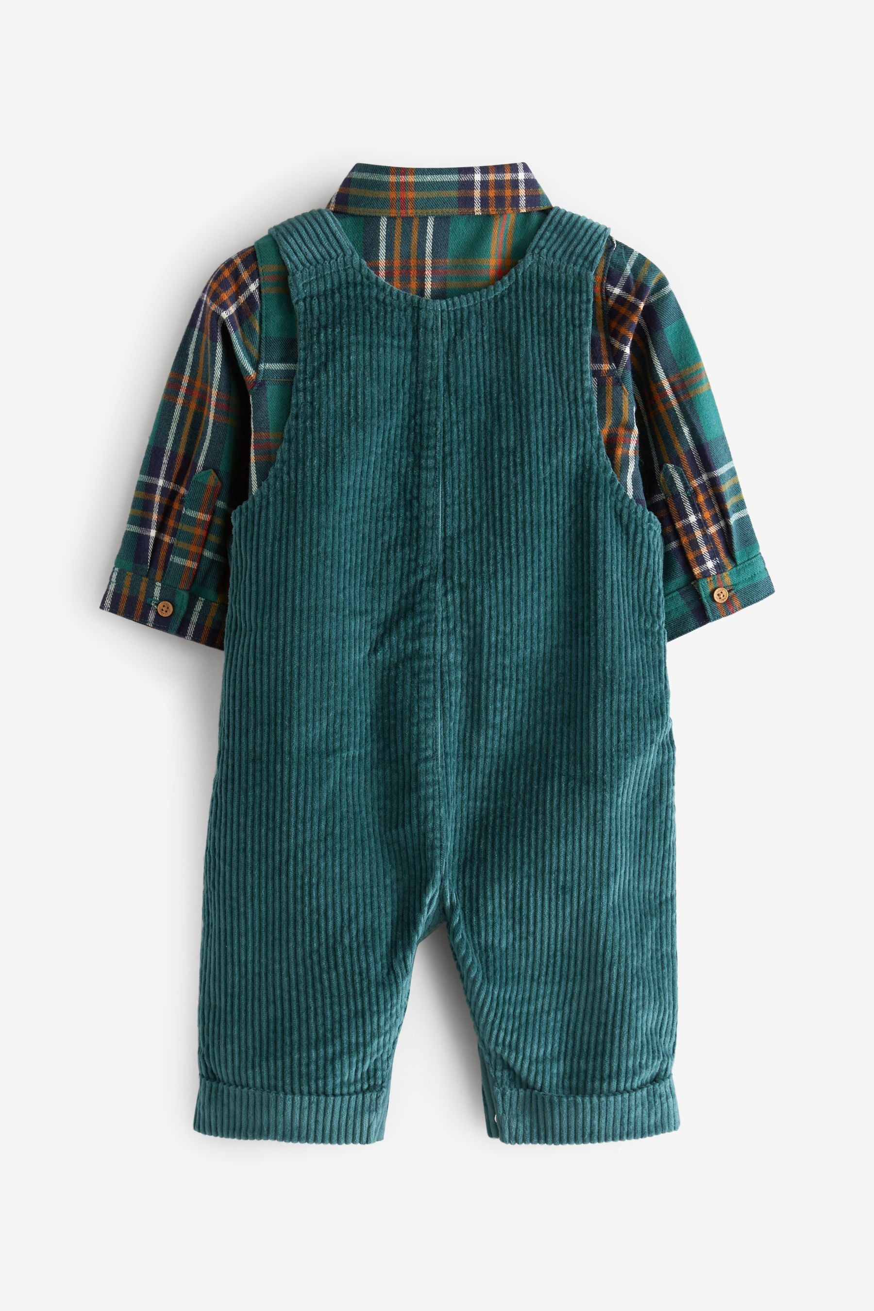 Teal Check 2 Piece Cord Dungarees With Bodysuit (0mths-2yrs)