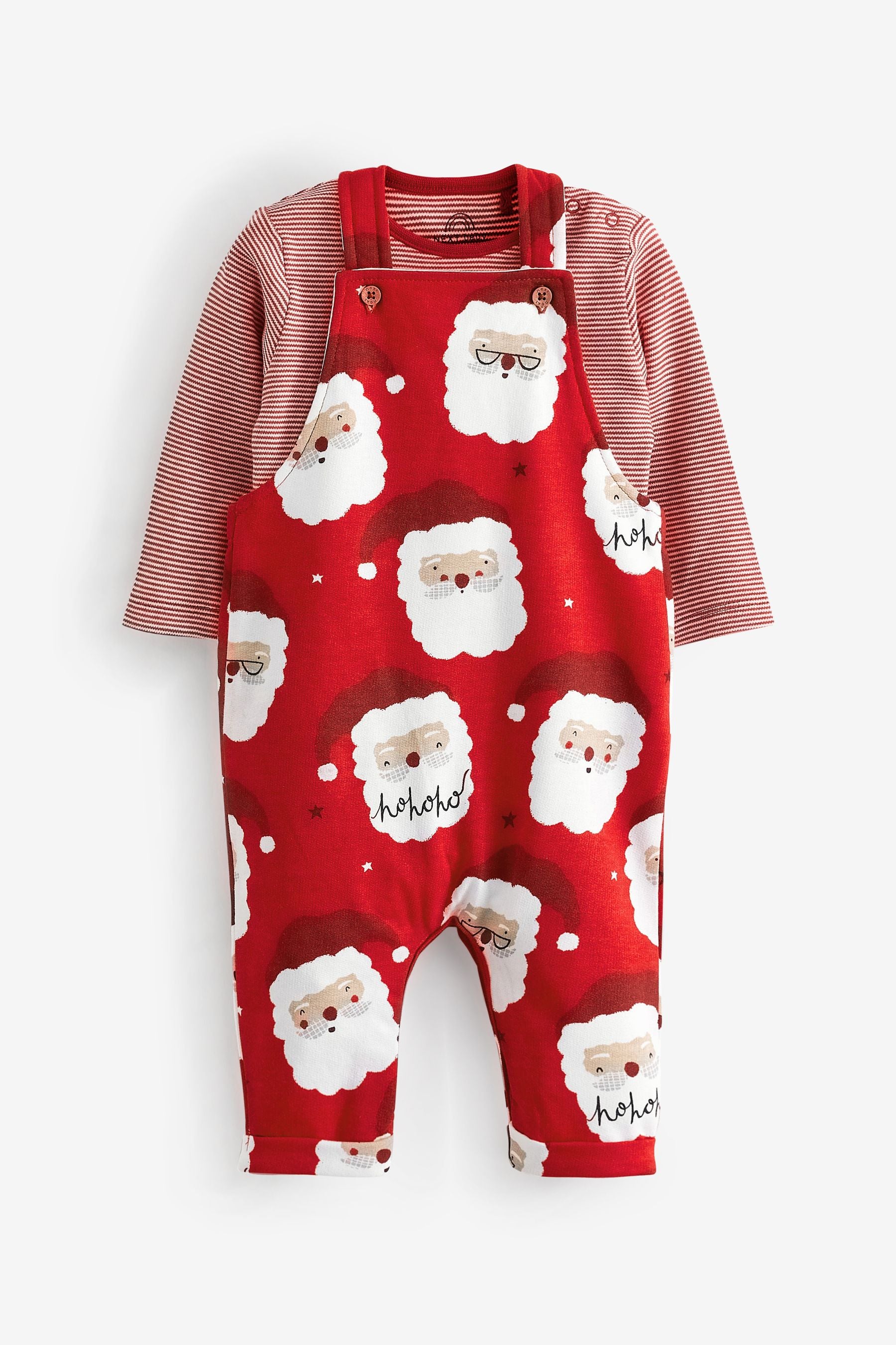 Red Santa Baby Dungaree And Bodysuit Set (0mths-2yrs)