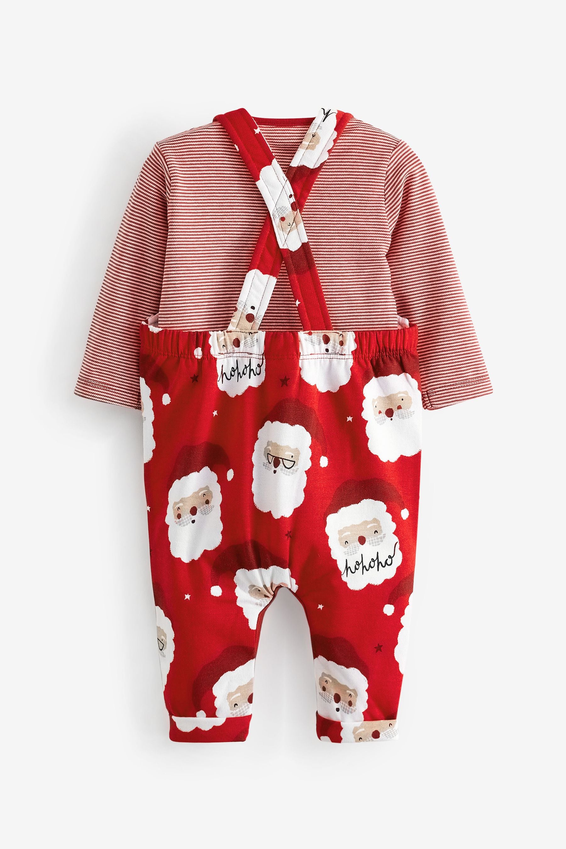 Red Santa Baby Dungaree And Bodysuit Set (0mths-2yrs)