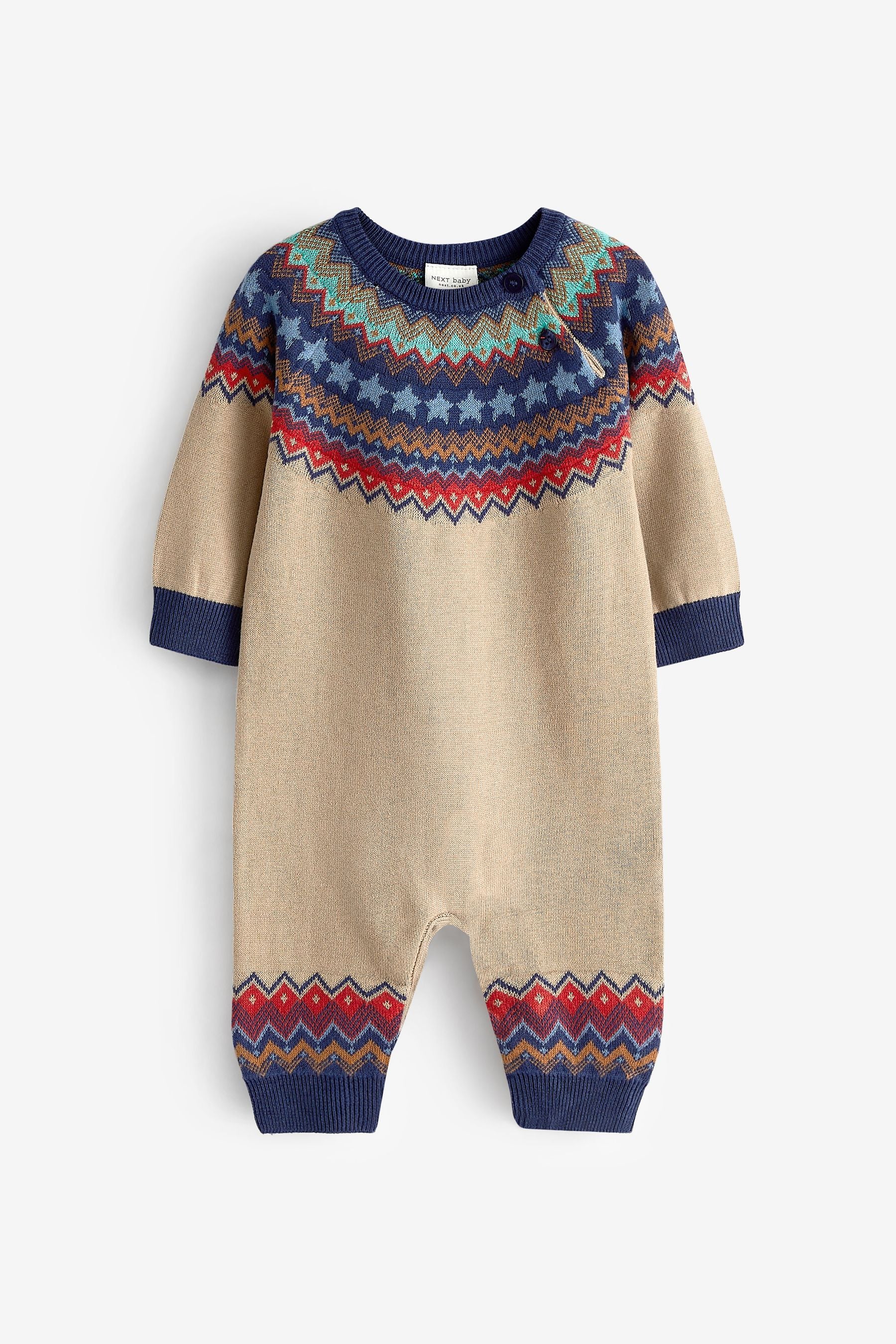 Brown Fairisle Knitted Baby Romper (0mths-2yrs)