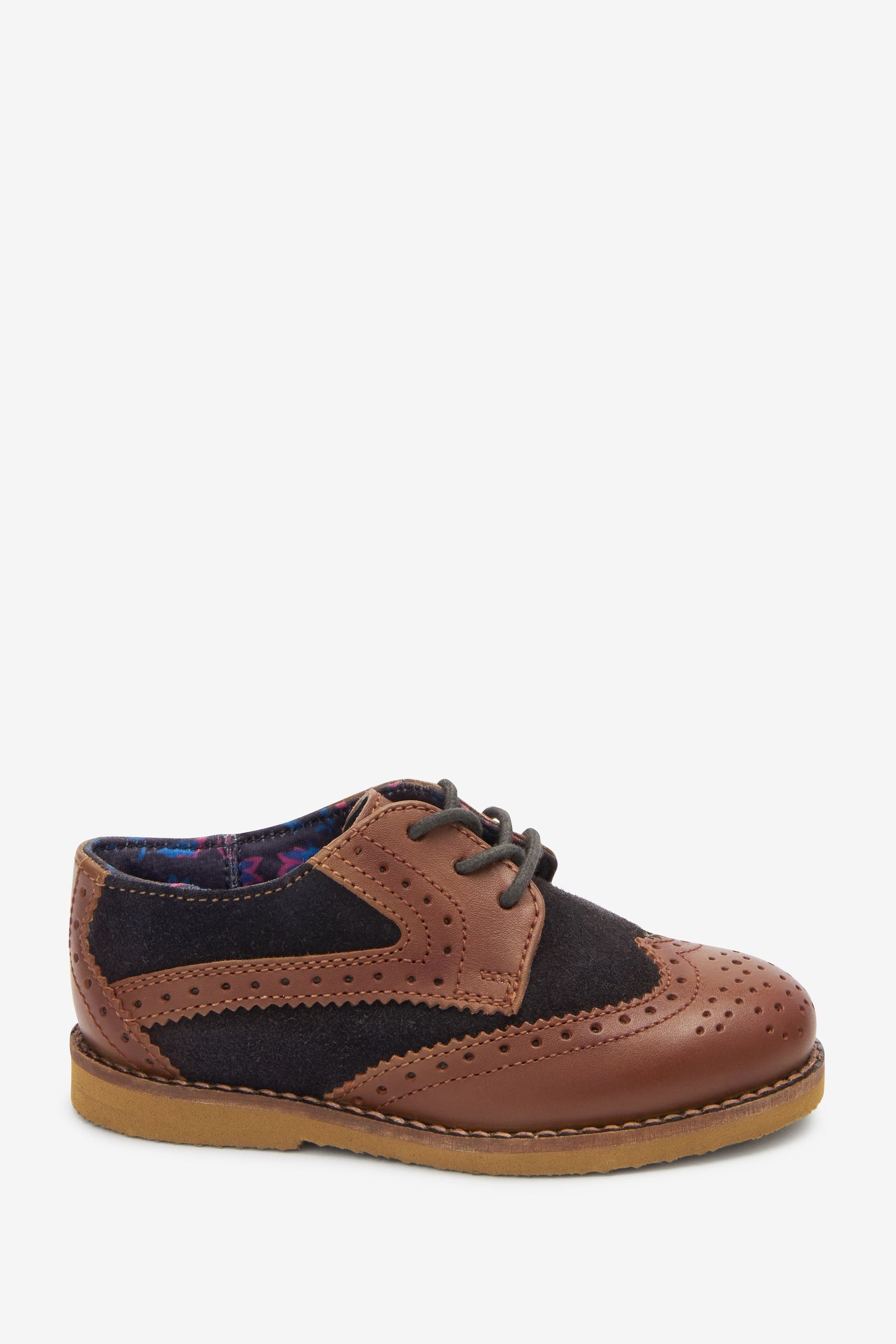 Tan Brown/Navy Blue Smart Leather Brogues Shoes