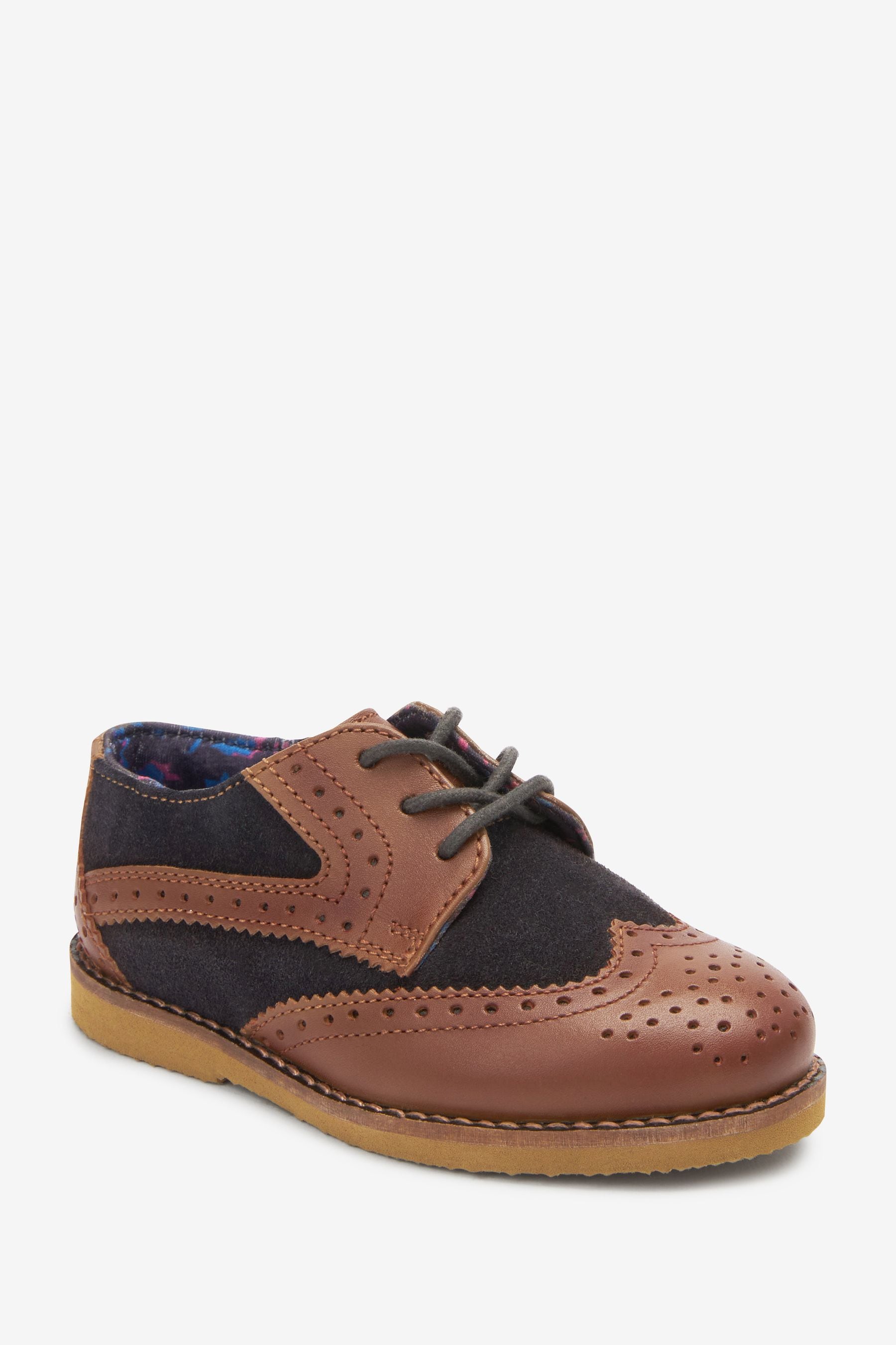 Tan Brown/Navy Blue Smart Leather Brogues Shoes