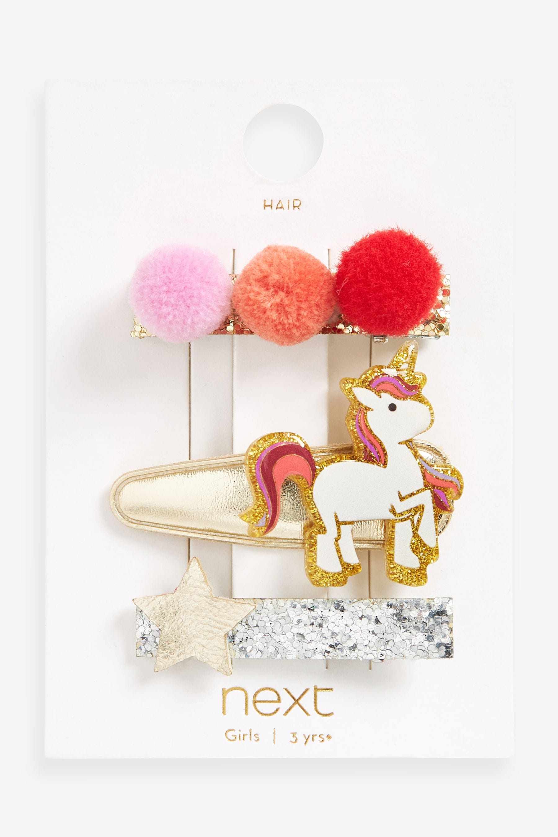 Gold 3 Pack Unicorn Pom Clips