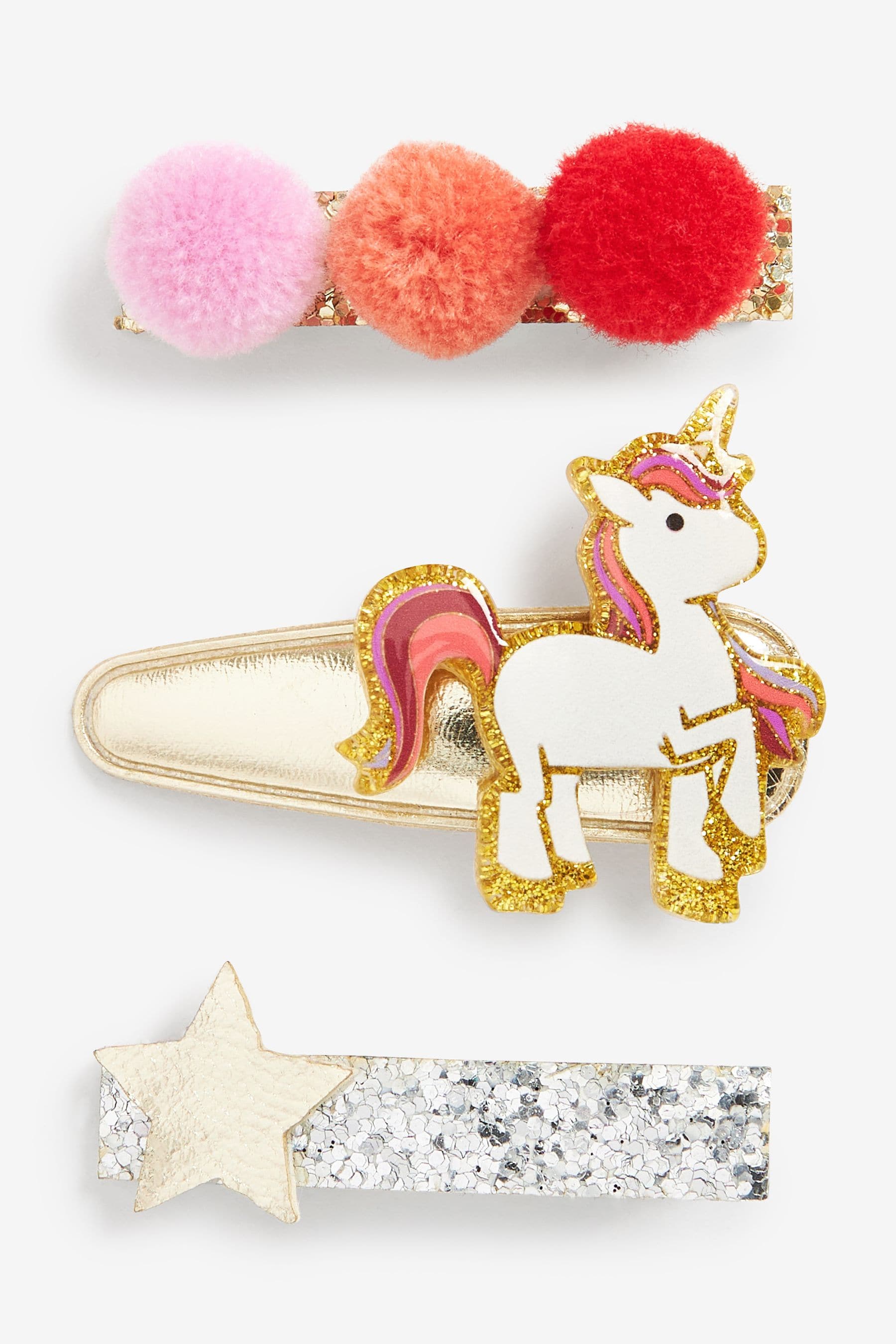 Gold 3 Pack Unicorn Pom Clips