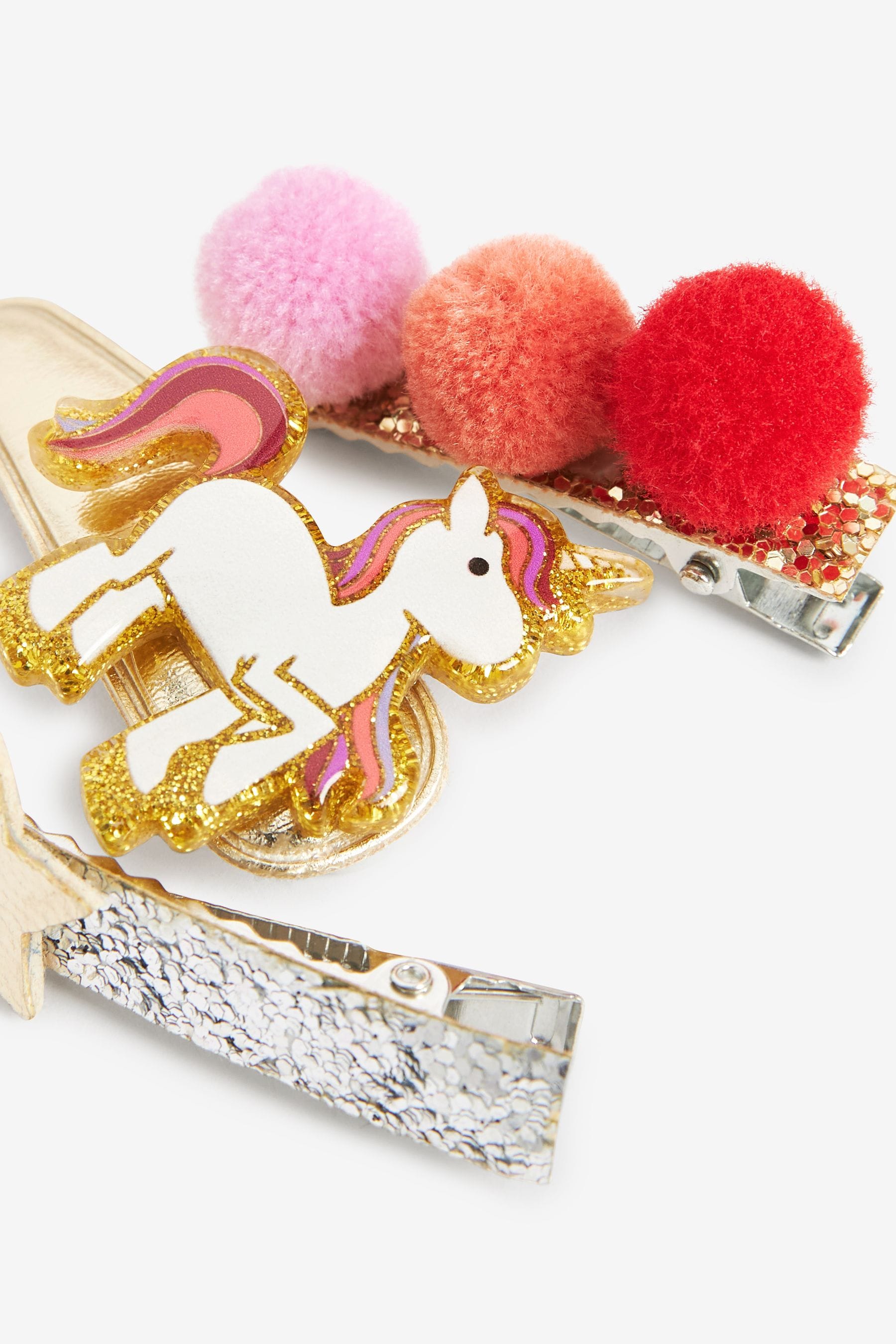 Gold 3 Pack Unicorn Pom Clips