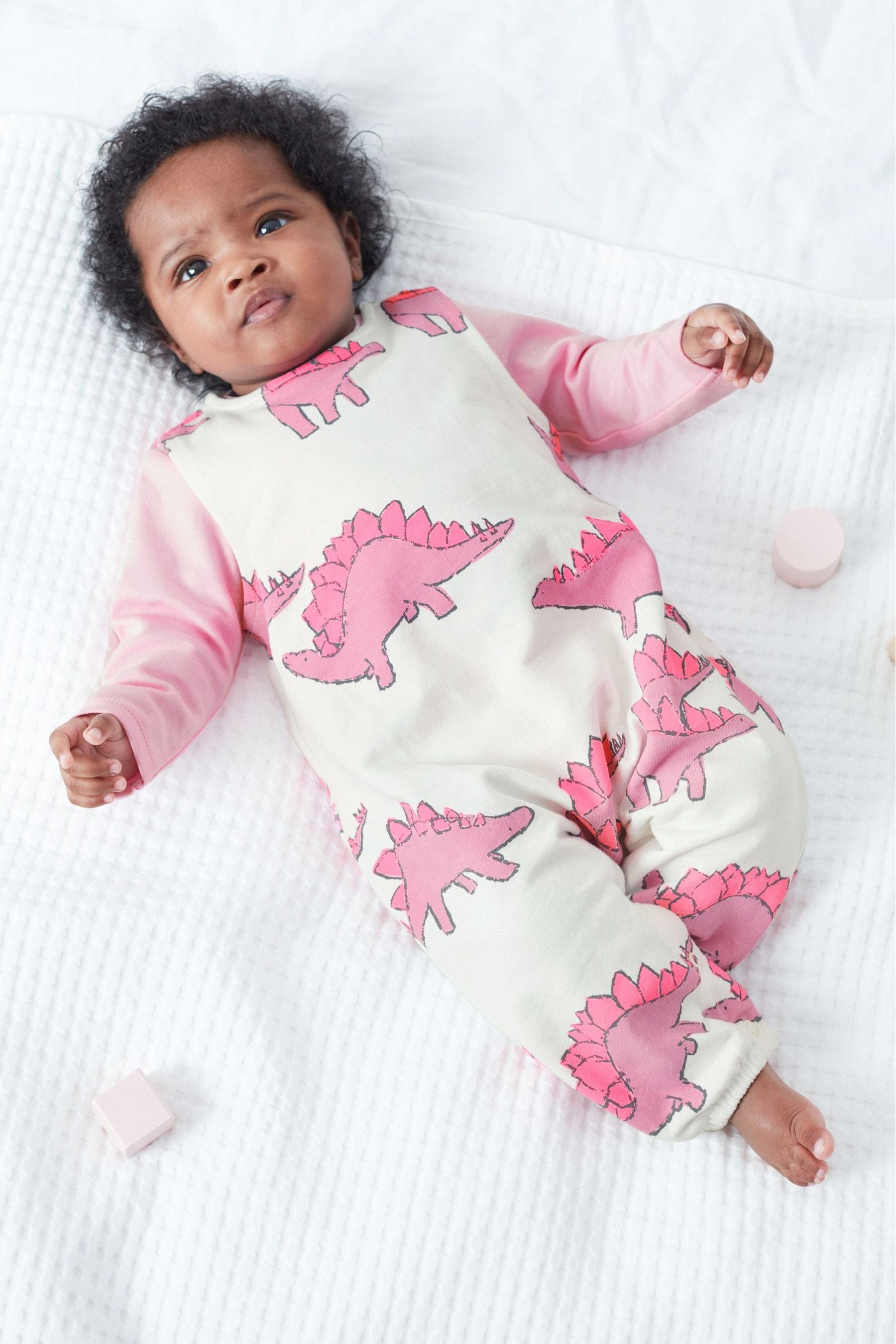 Pink 2 Piece Dino Dungarees And Bodysuit Set