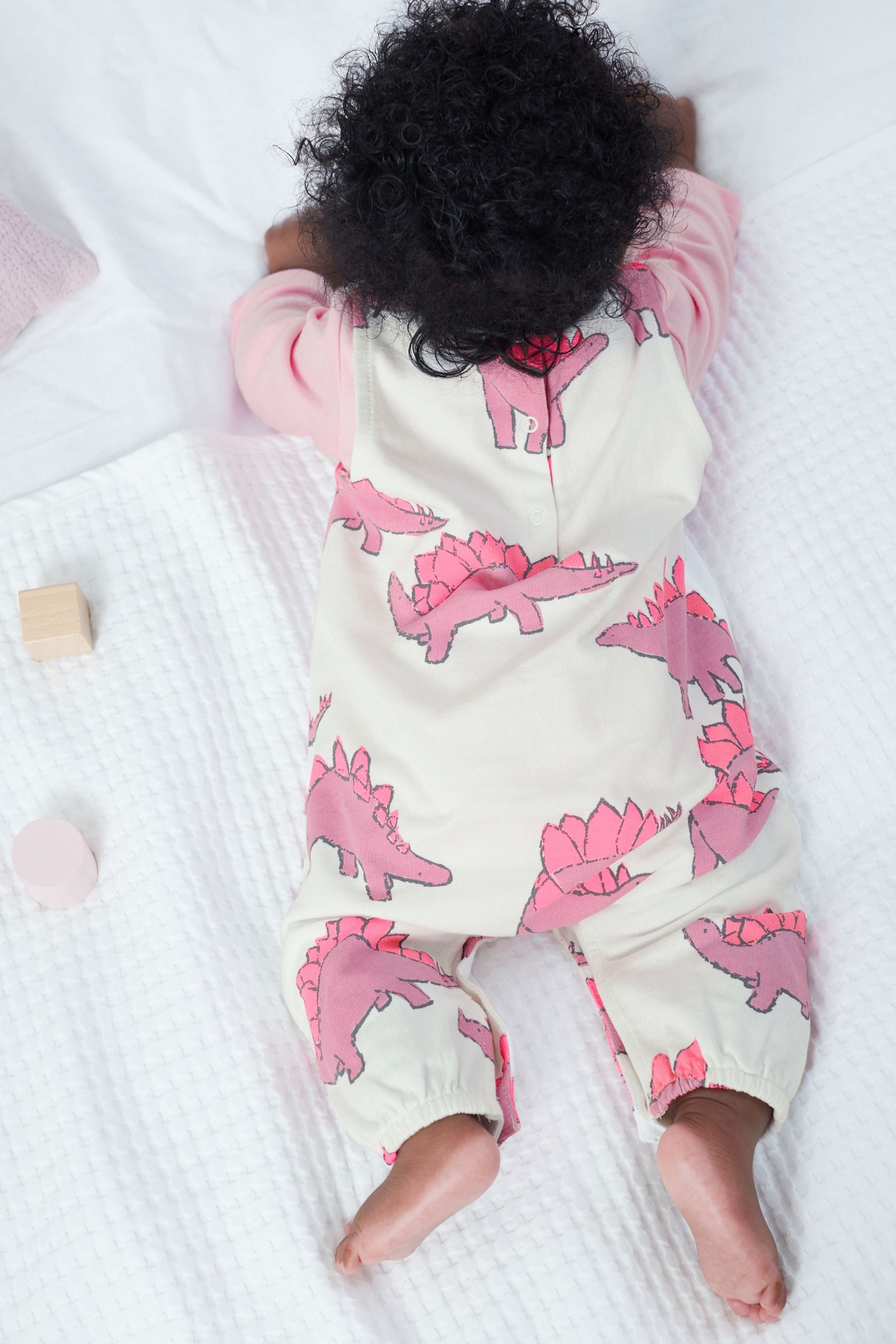 Pink 2 Piece Dino Dungarees And Bodysuit Set