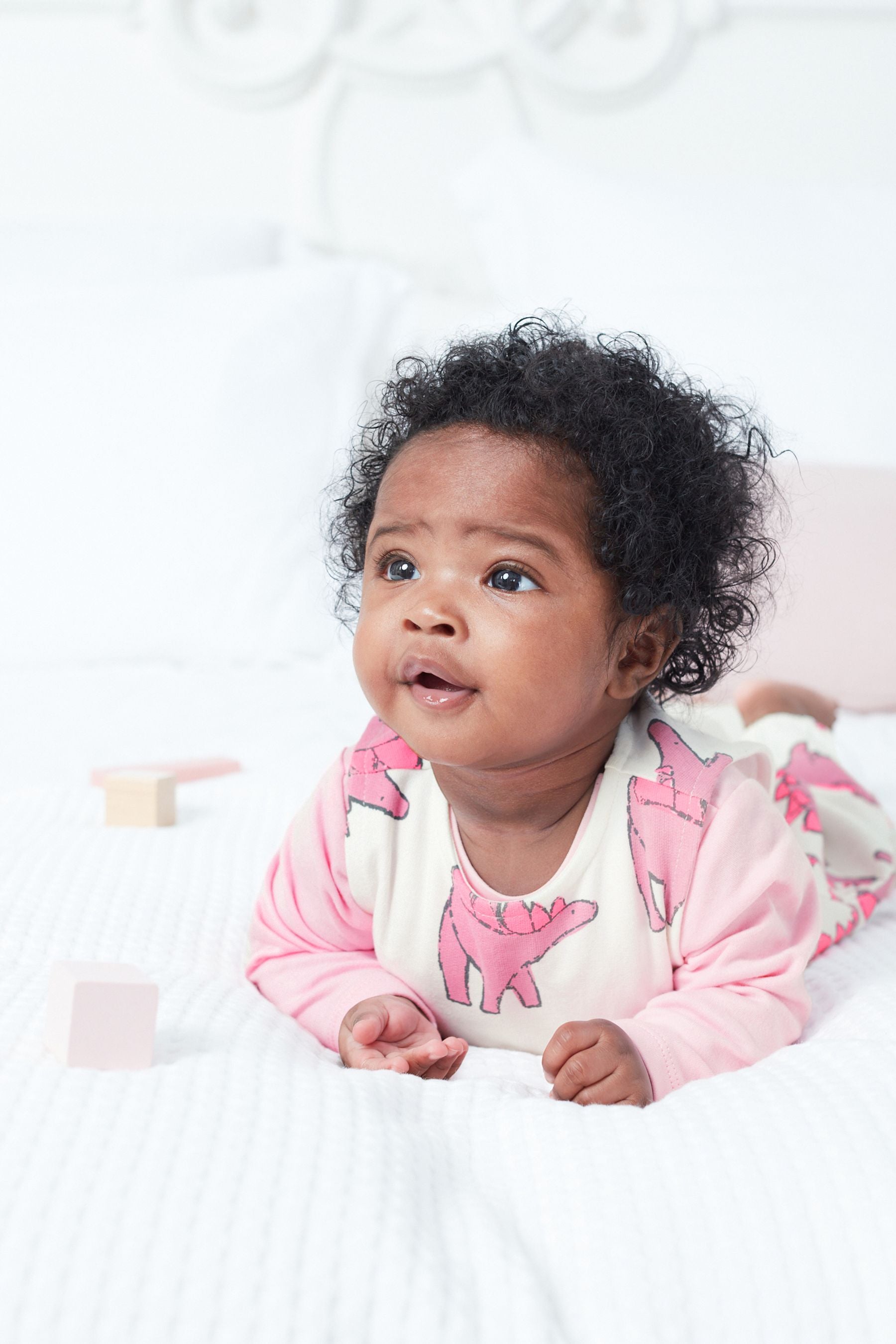 Pink 2 Piece Dino Dungarees And Bodysuit Set