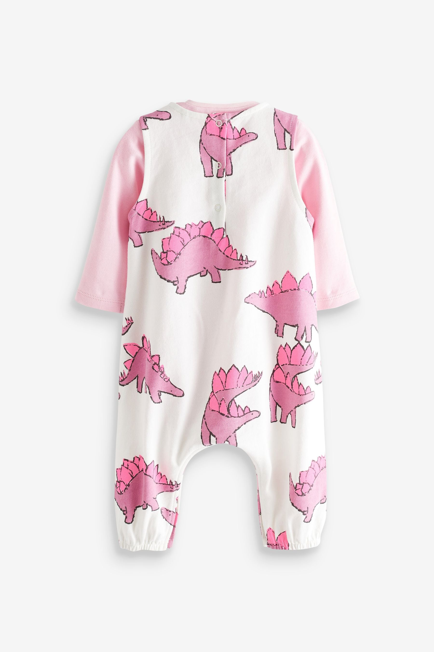 Pink 2 Piece Dino Dungarees And Bodysuit Set